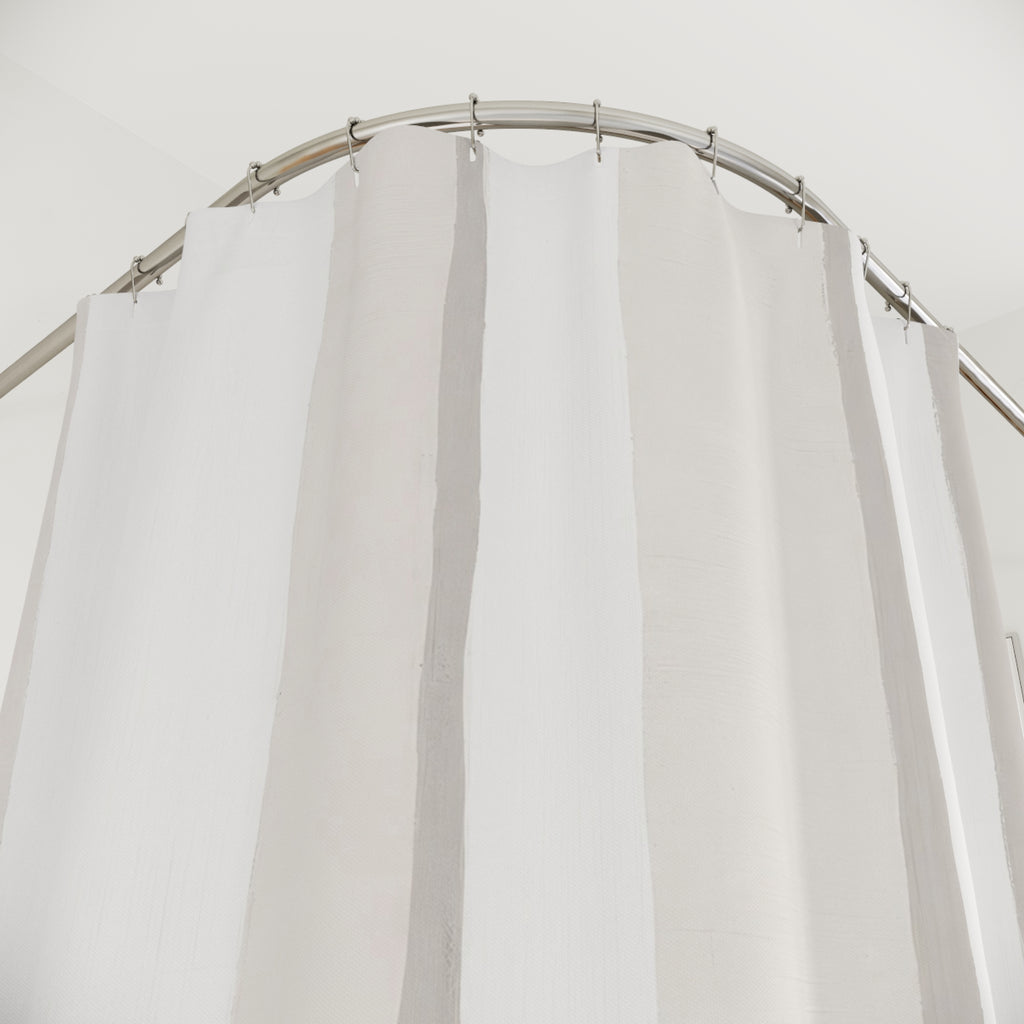 White Cream Wide Watercolor Stripe Shower Curtain