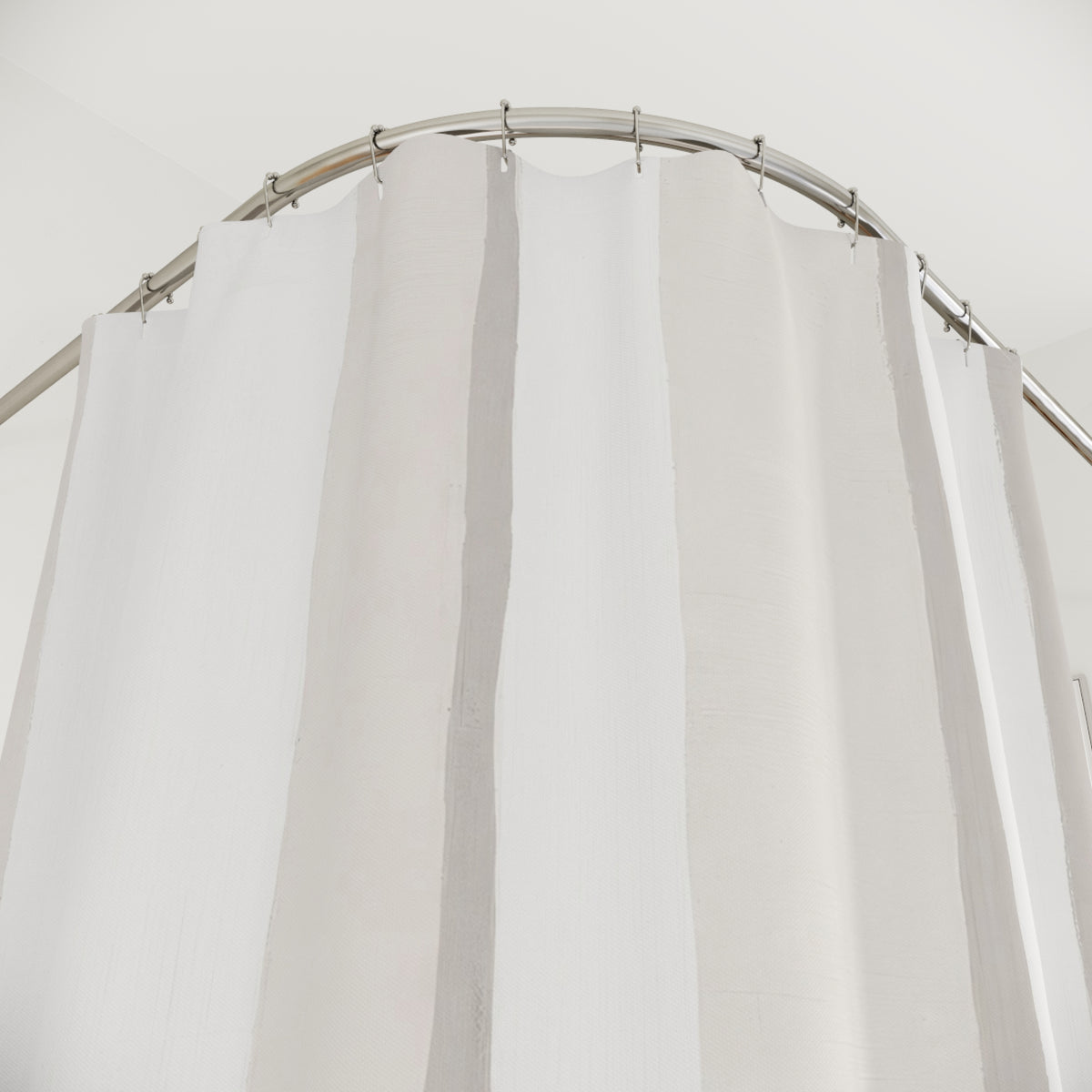 White Cream Wide Watercolor Stripe Shower Curtain