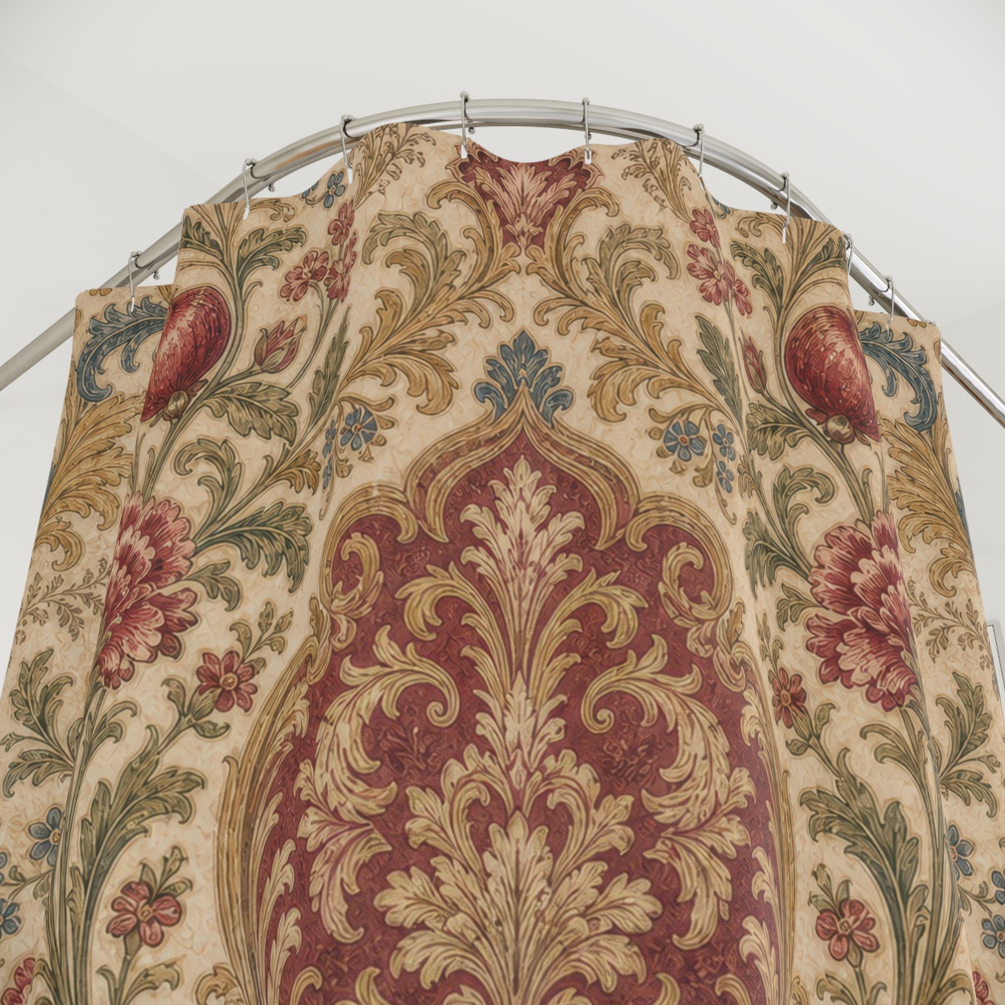 Red Floral Damask Shower Curtain