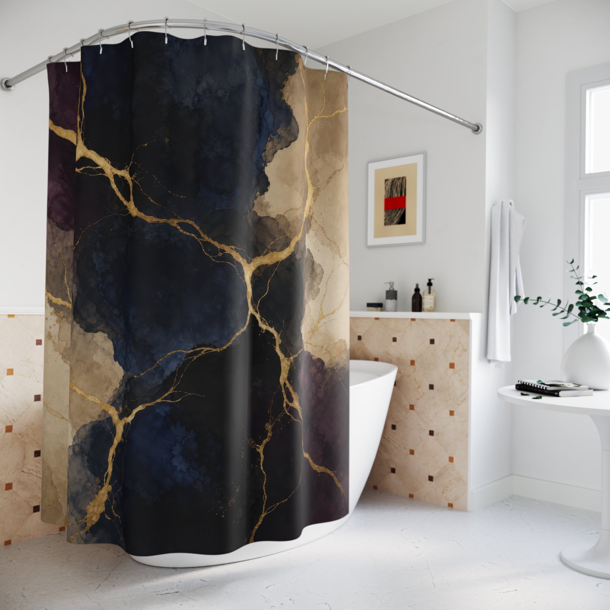 Midnight Mineral Gold Shower Curtain