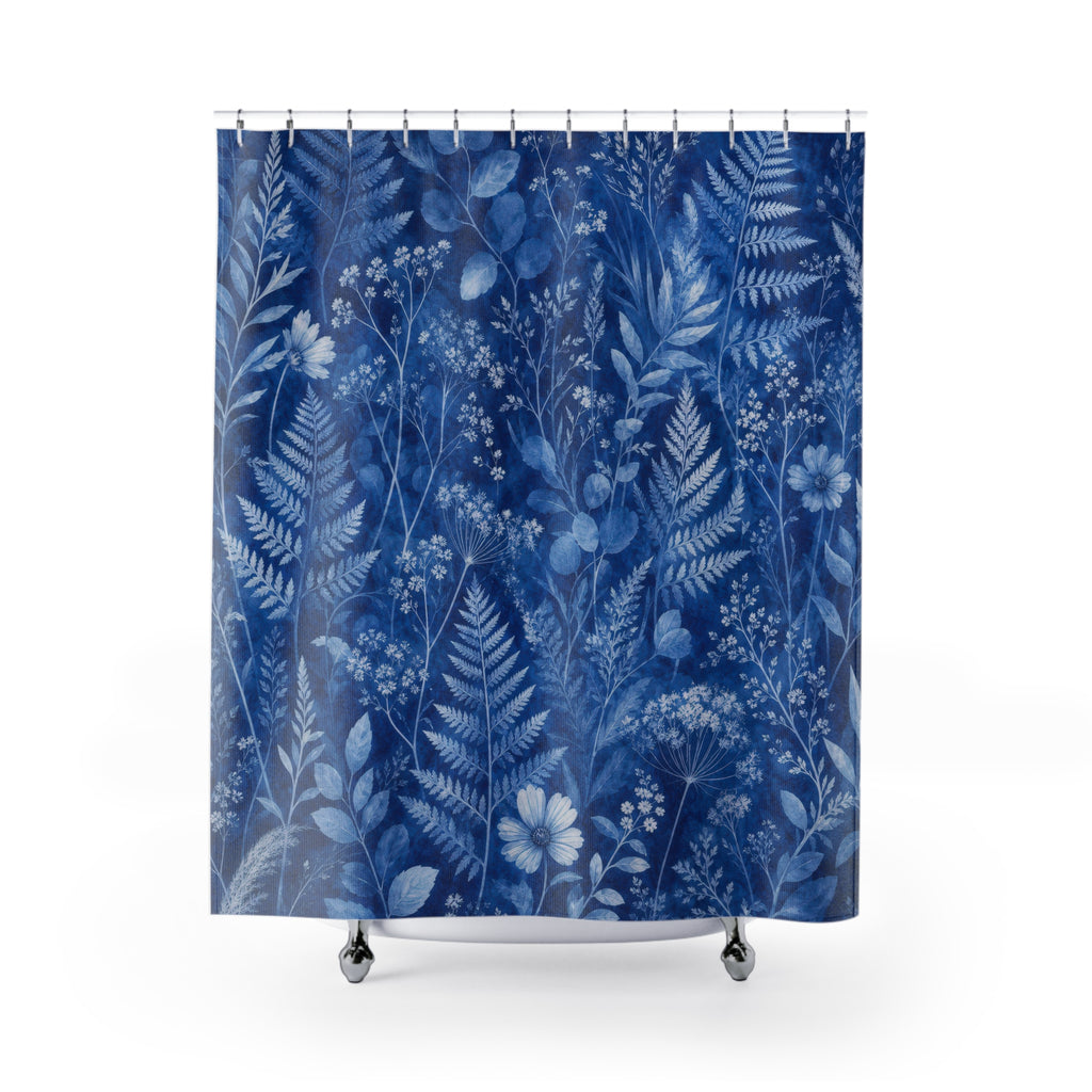 Navy Fern Shower Curtain, Navy Blue Nature Bathroom Decor, Fern Botanical Bath Curtain, Guest Bath Decor, Small Bathroom Decor, Home Decor