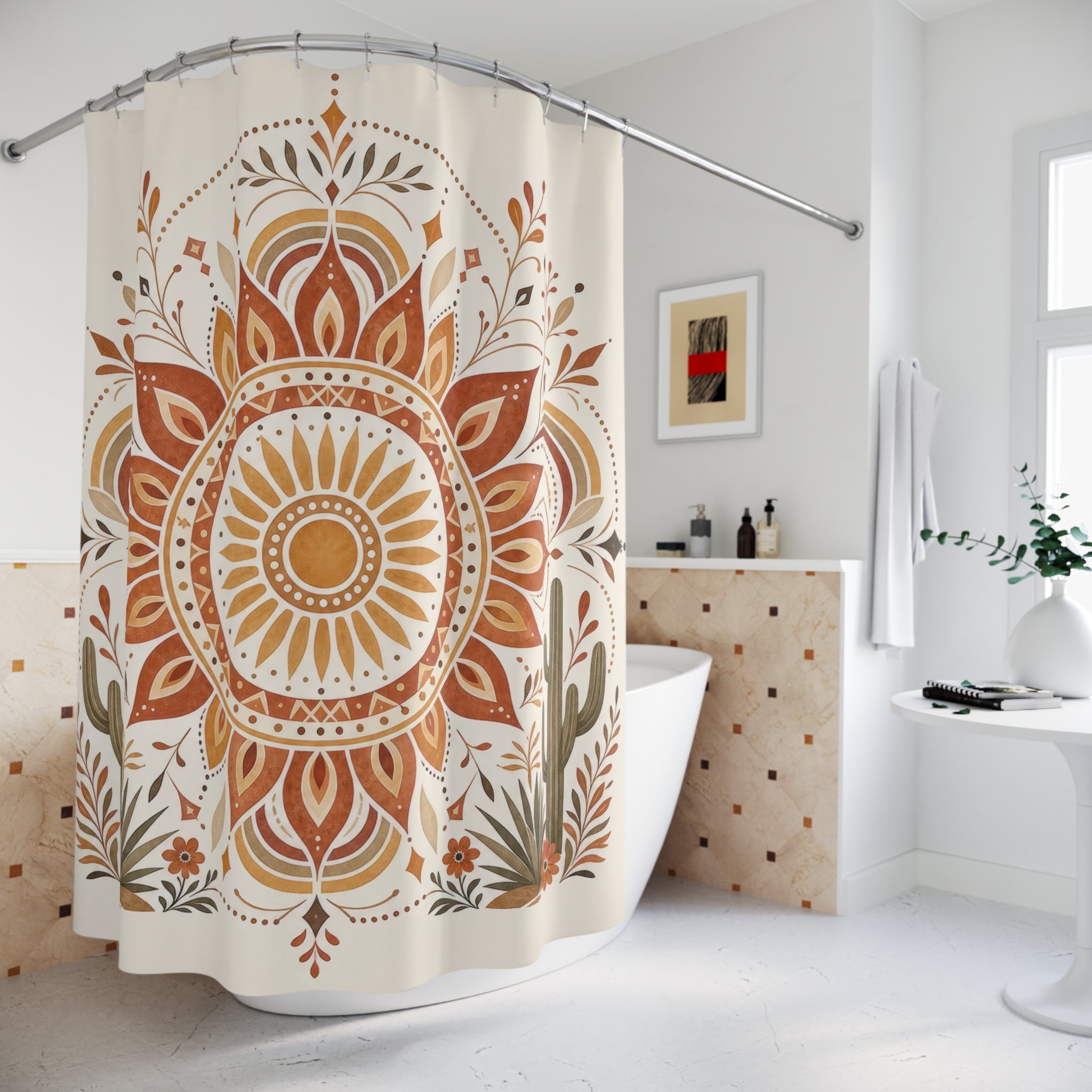 Terracotta Sunburst Medallion Shower Curtain