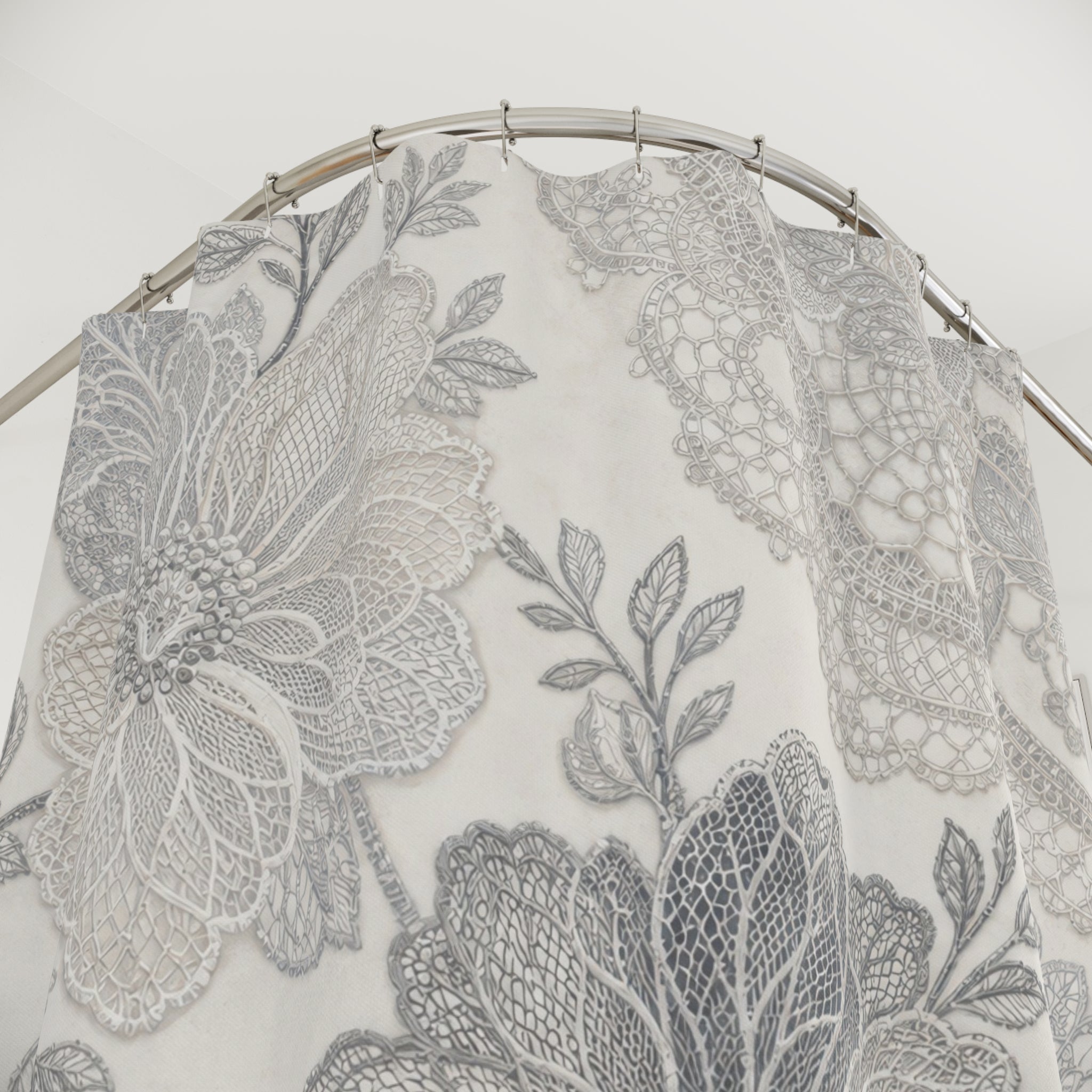 Gray Botanical Lace Shower Curtain