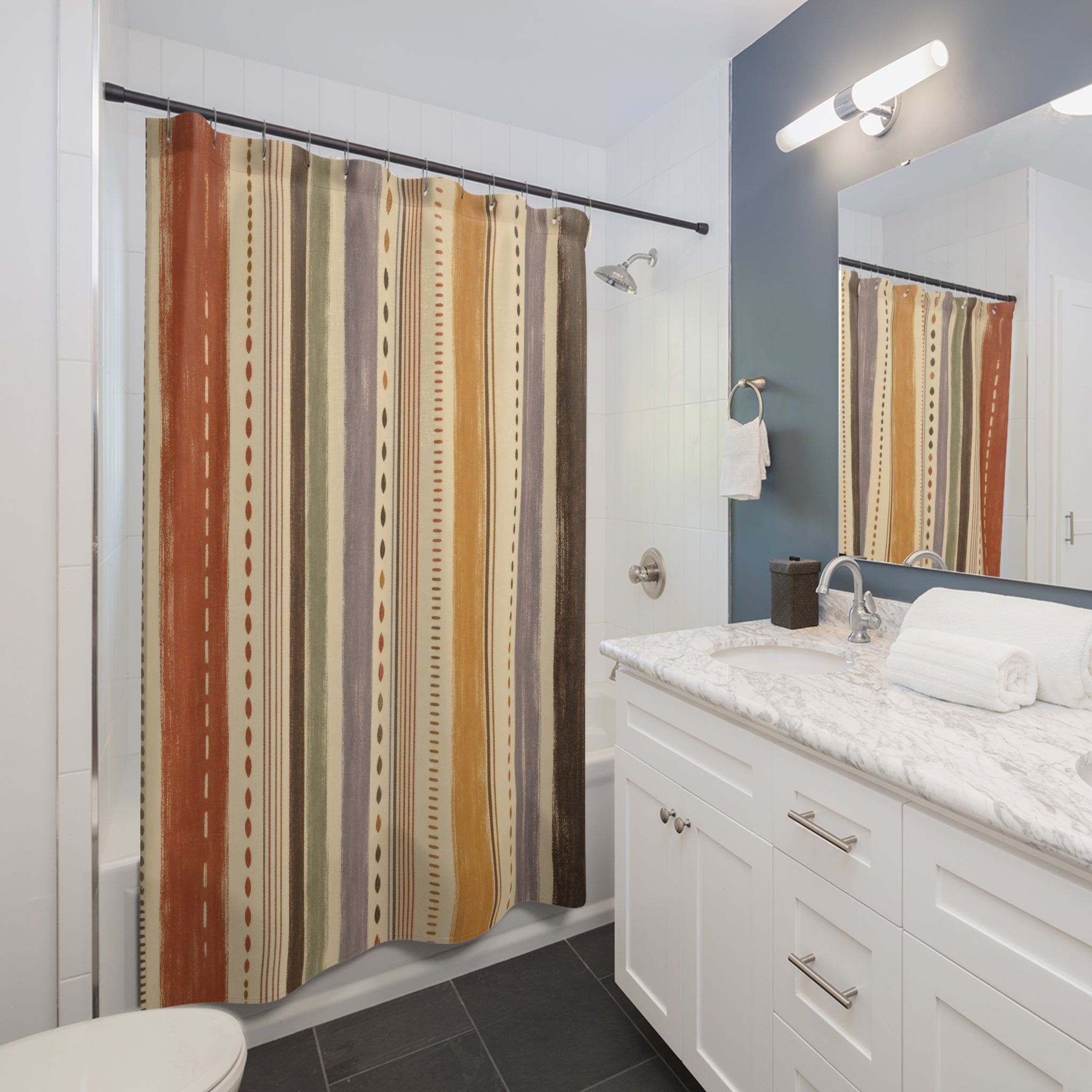 Terracotta Tan Dotted Stripe Shower Curtain