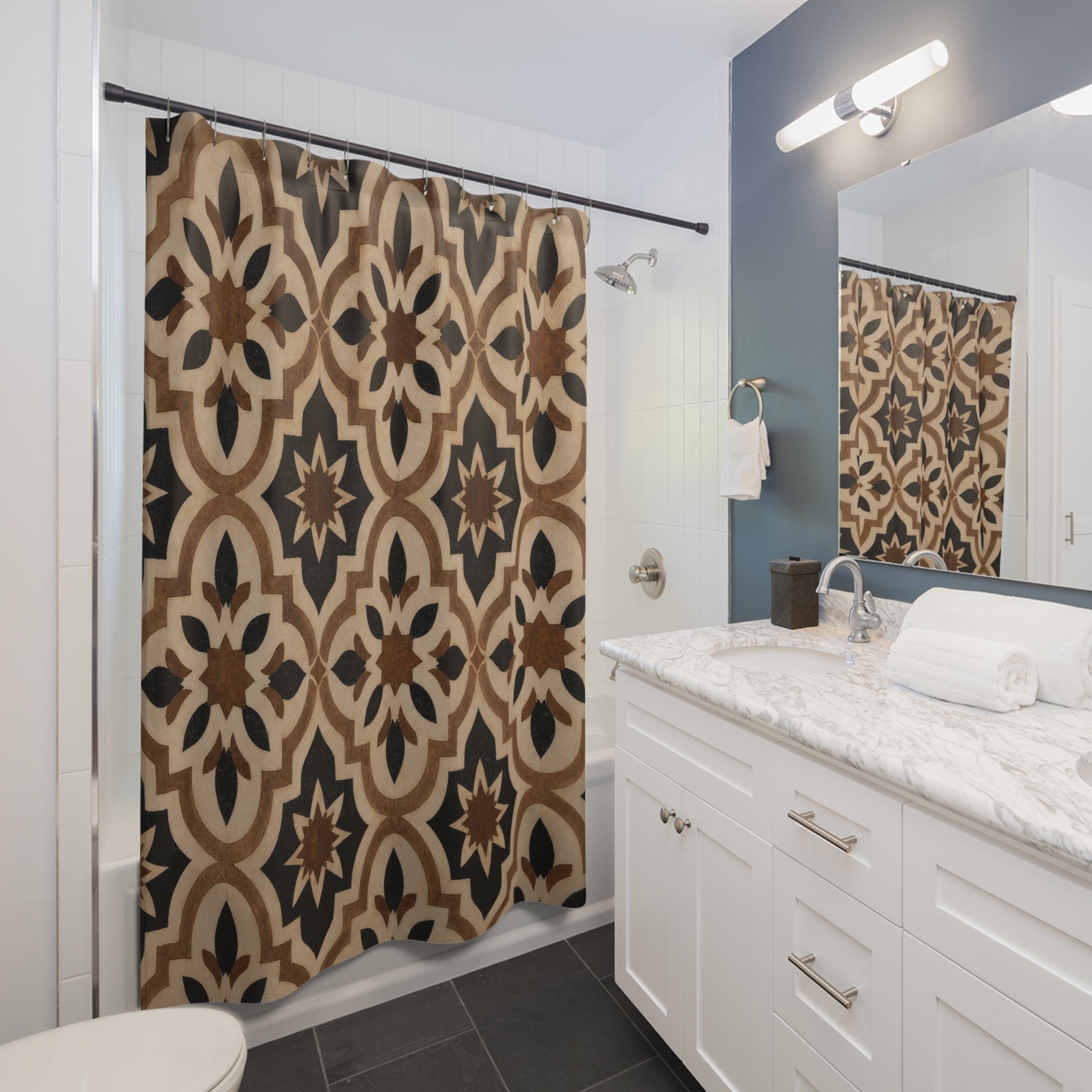 Black Brown Floral Medallion Shower Curtain