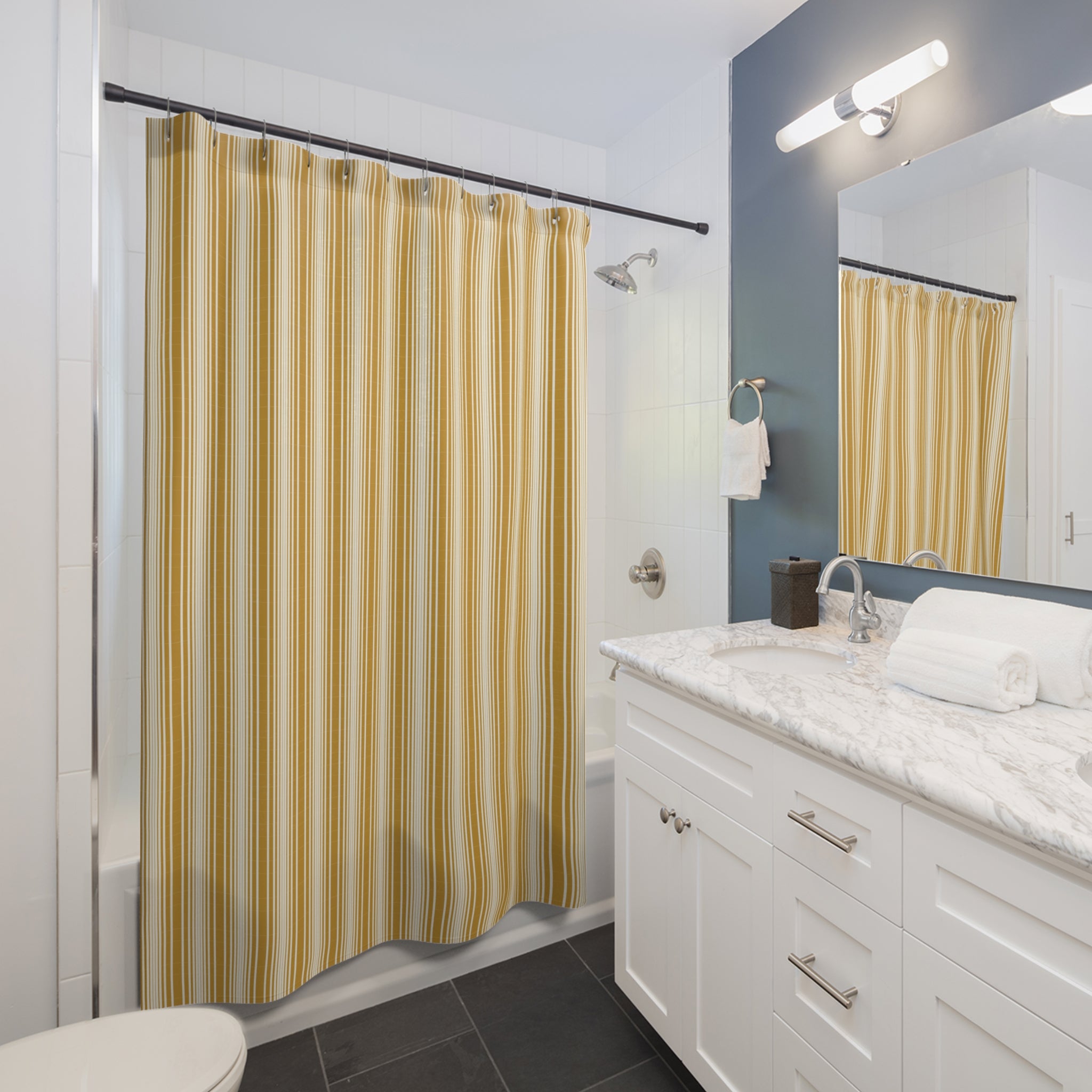 Yellow and White Graduated Stripe Shower Curtain