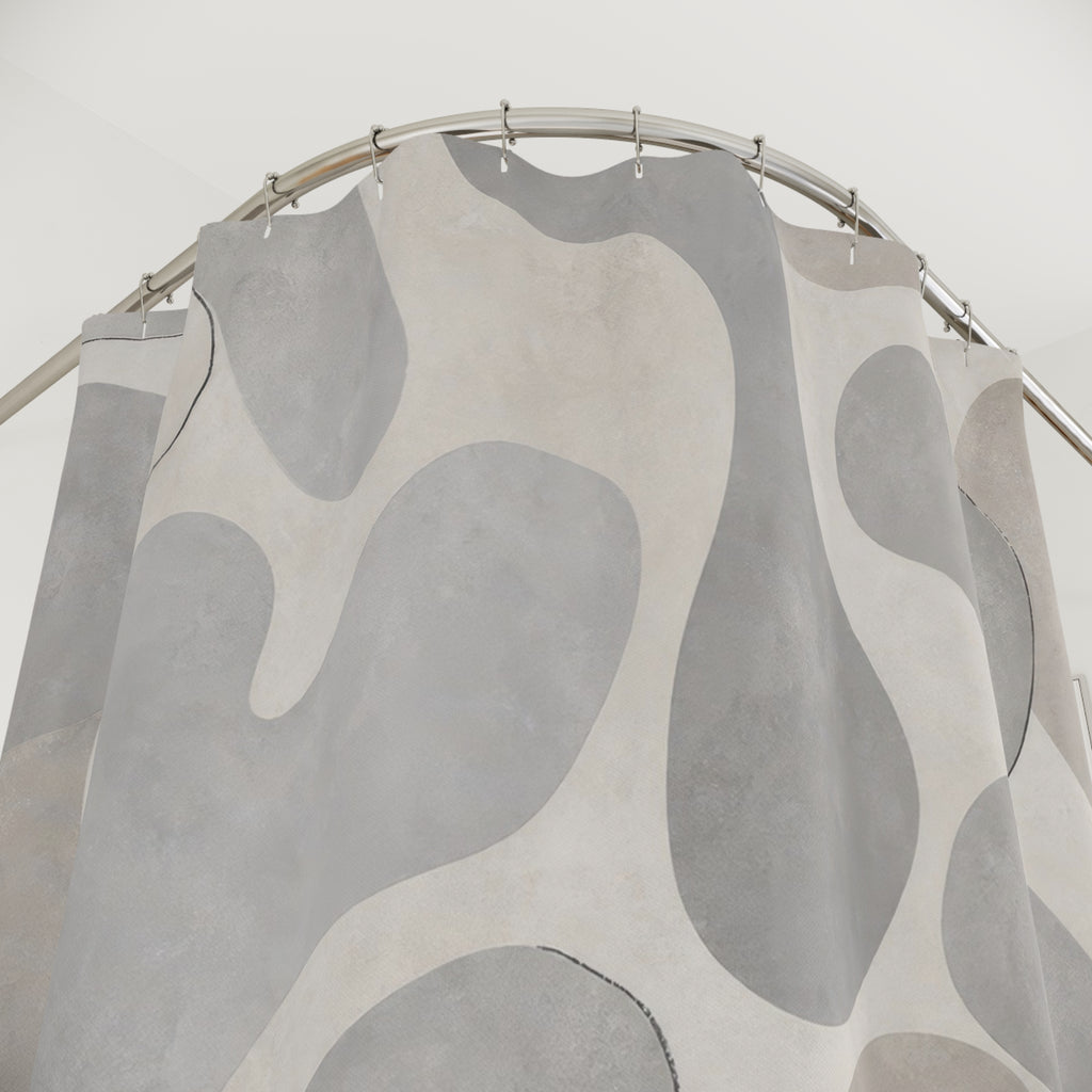 Abstract Shower Curtain, Gray Geometric Bath Decor, Organic Shape Pattern, Modern Neutral Guest Bathroom Decor, Soft Modern Spa Style