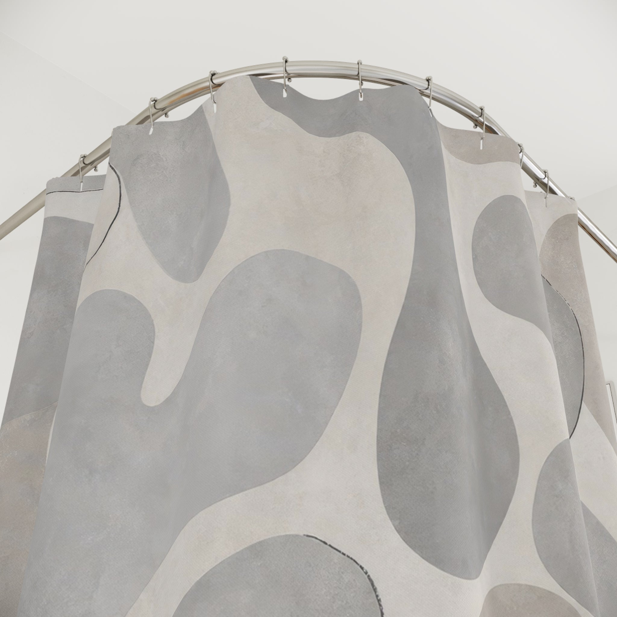Abstract Shower Curtain, Gray Geometric Bath Decor, Organic Shape Pattern, Modern Neutral Guest Bathroom Decor, Soft Modern Spa Style