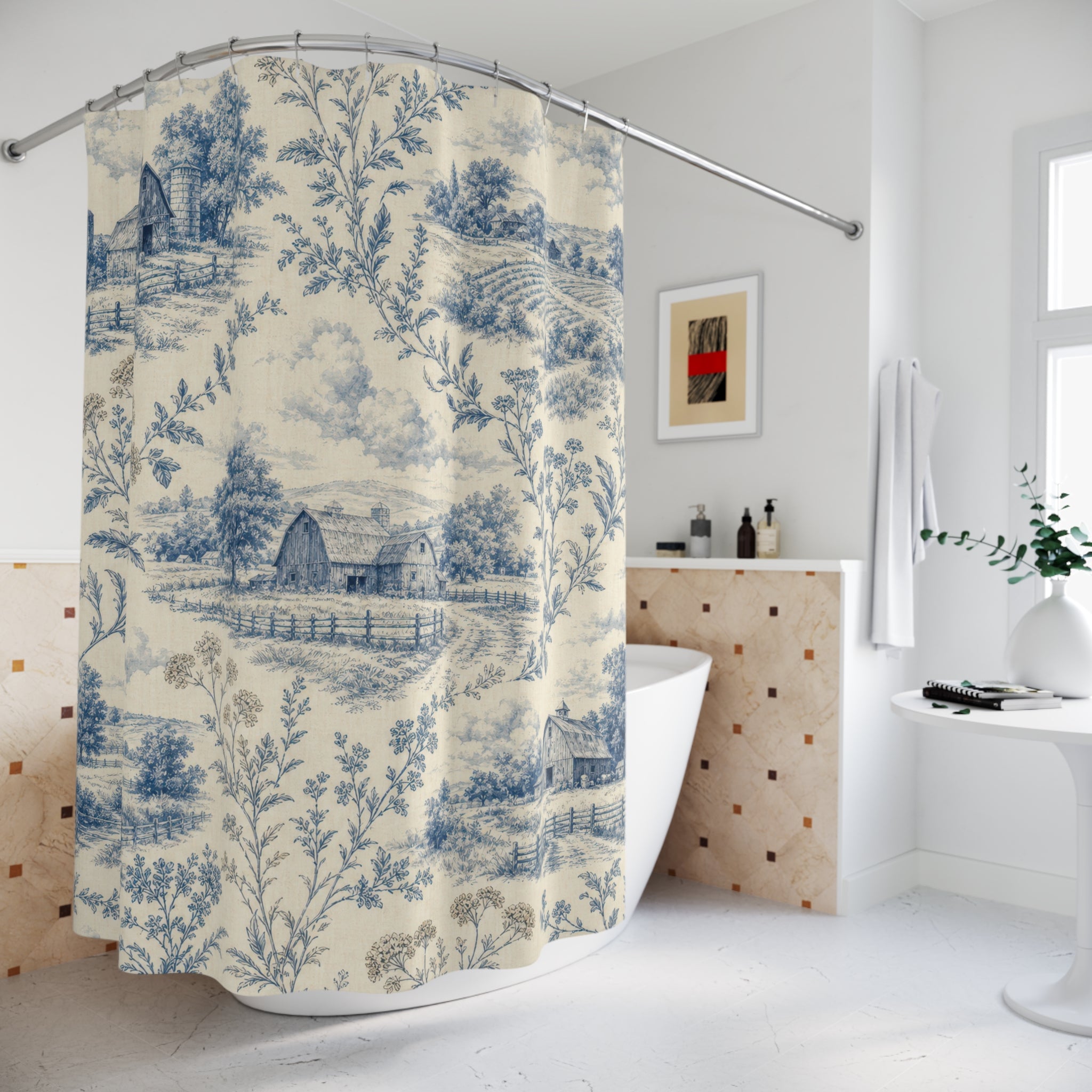 Blue Toile Shower Curtain