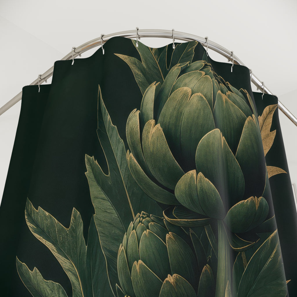 Dark Green Artichoke Botanical Shower Curtain