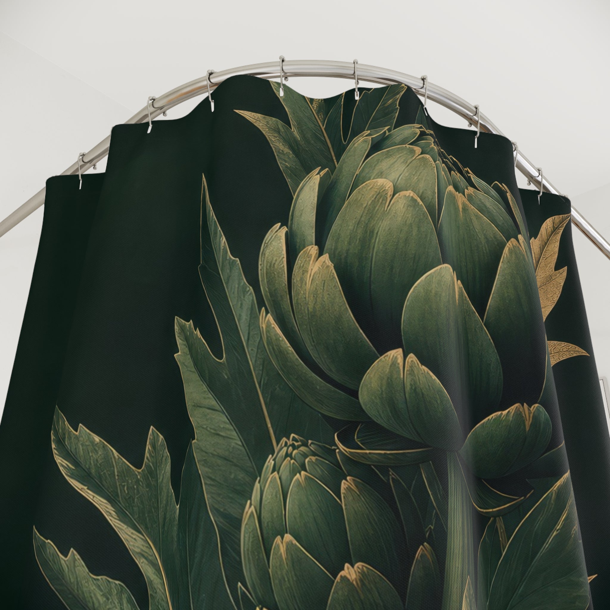 Dark Green Artichoke Botanical Shower Curtain