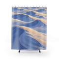 Pale blue sunlit snowdrifts shower curtain with full front view