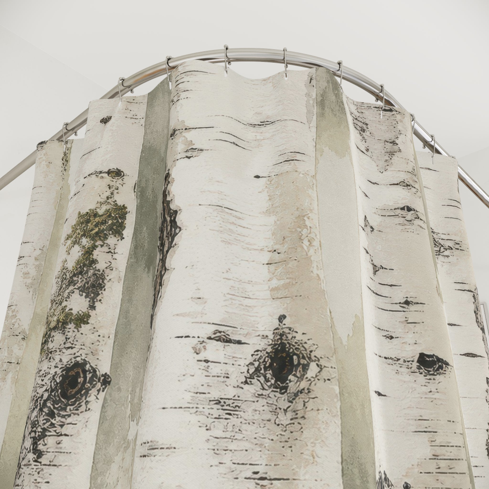 Birch Tree Shower Curtain, White Grey Woodland Forest Pattern, Rustic Nature Bathroom Decor, Cabin Guest Bath Lodge Style