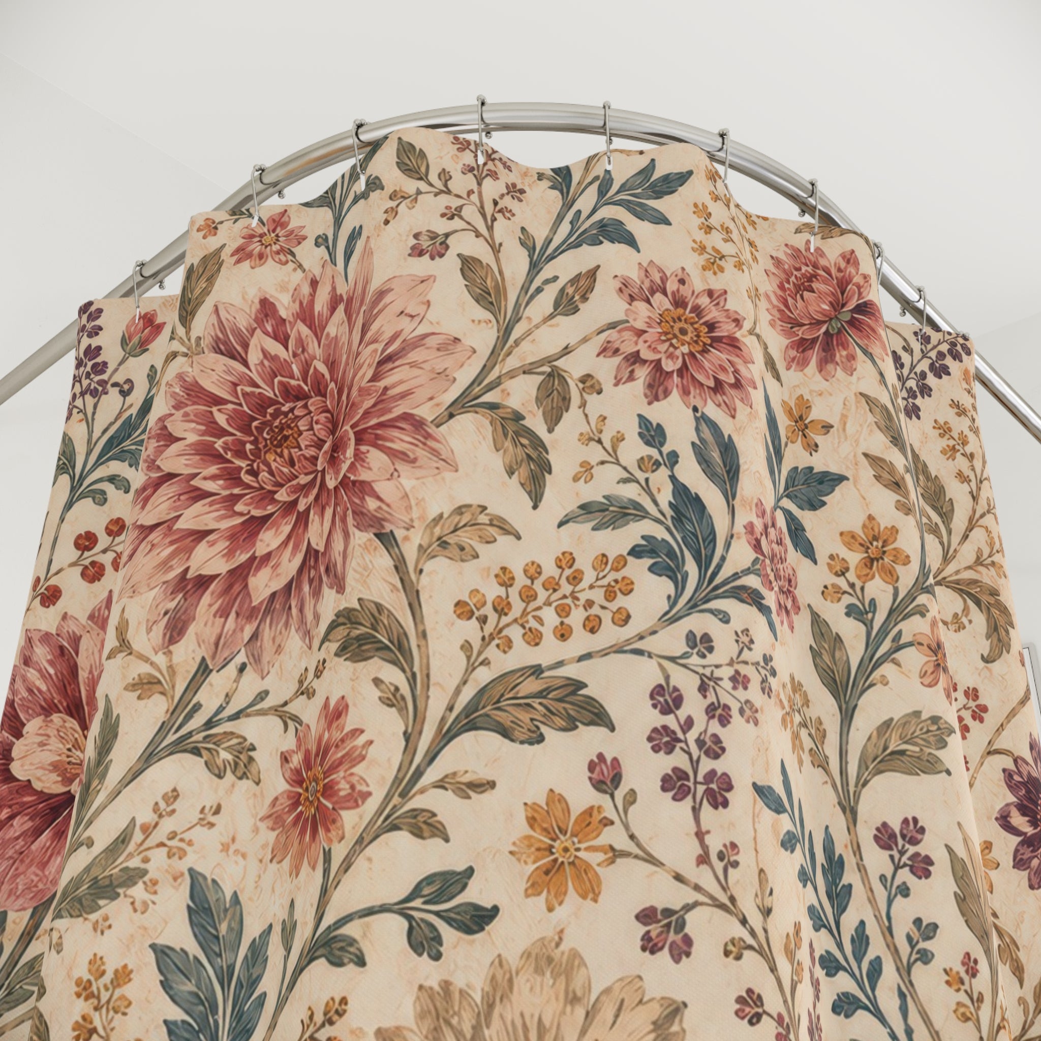 Boho Dahlia Garden Pink Floral Shower Curtain