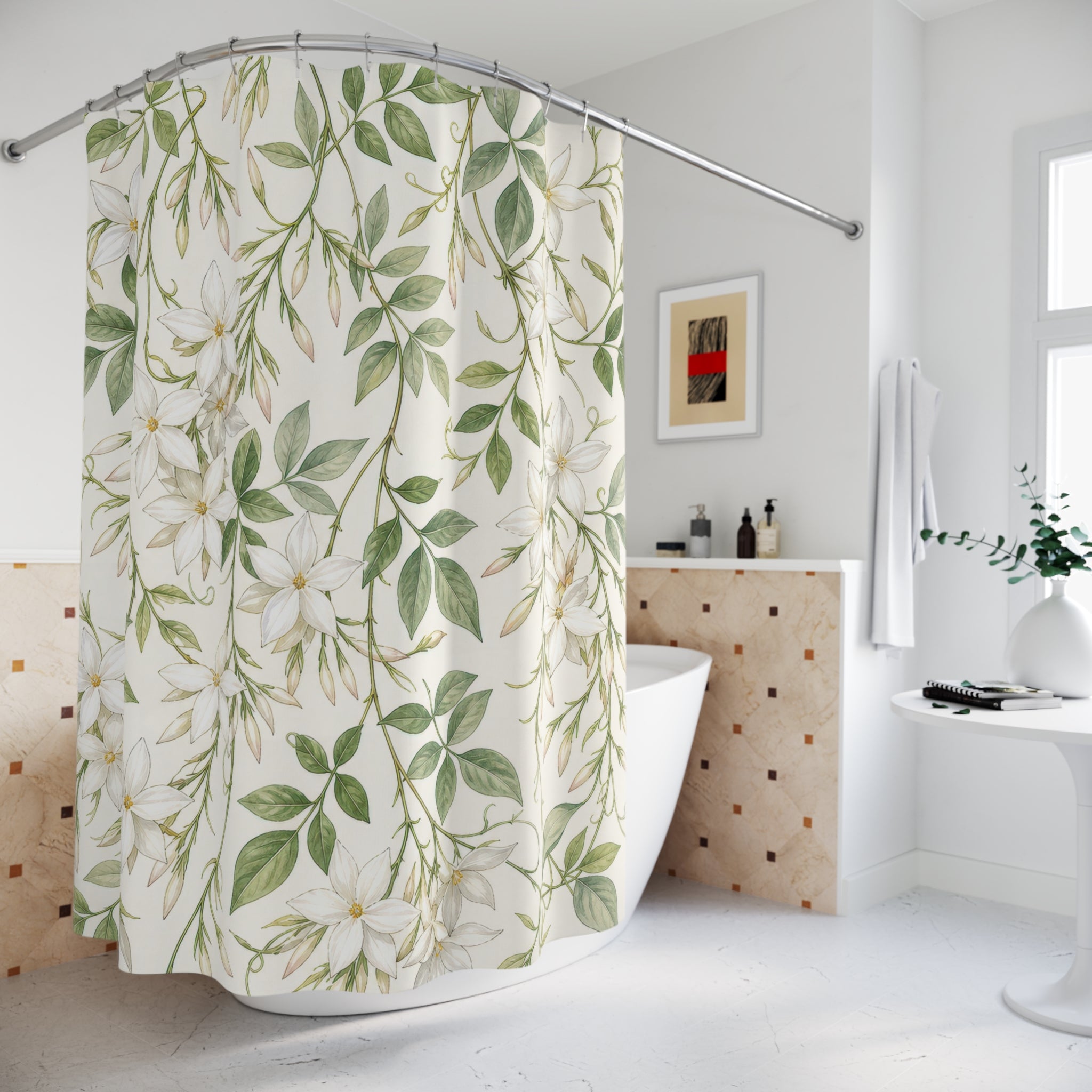 White Jasmine Flower Vine Shower Curtain