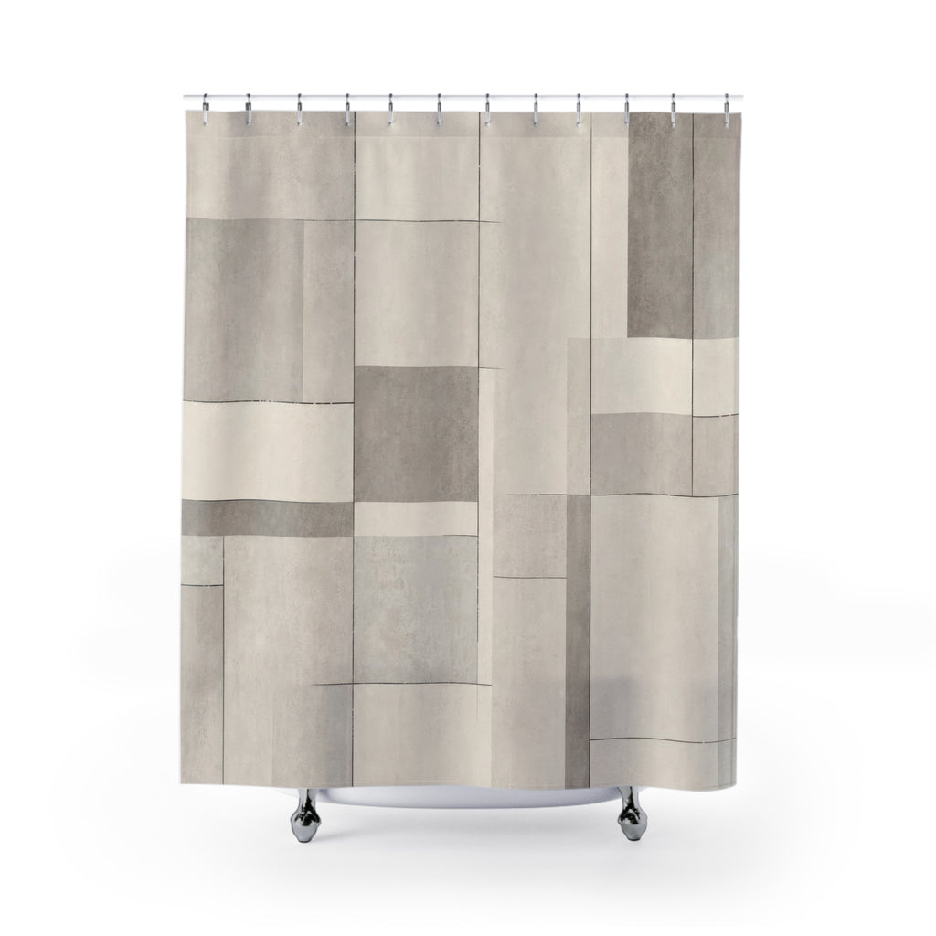 Beige Gray Geometric Shower Curtain