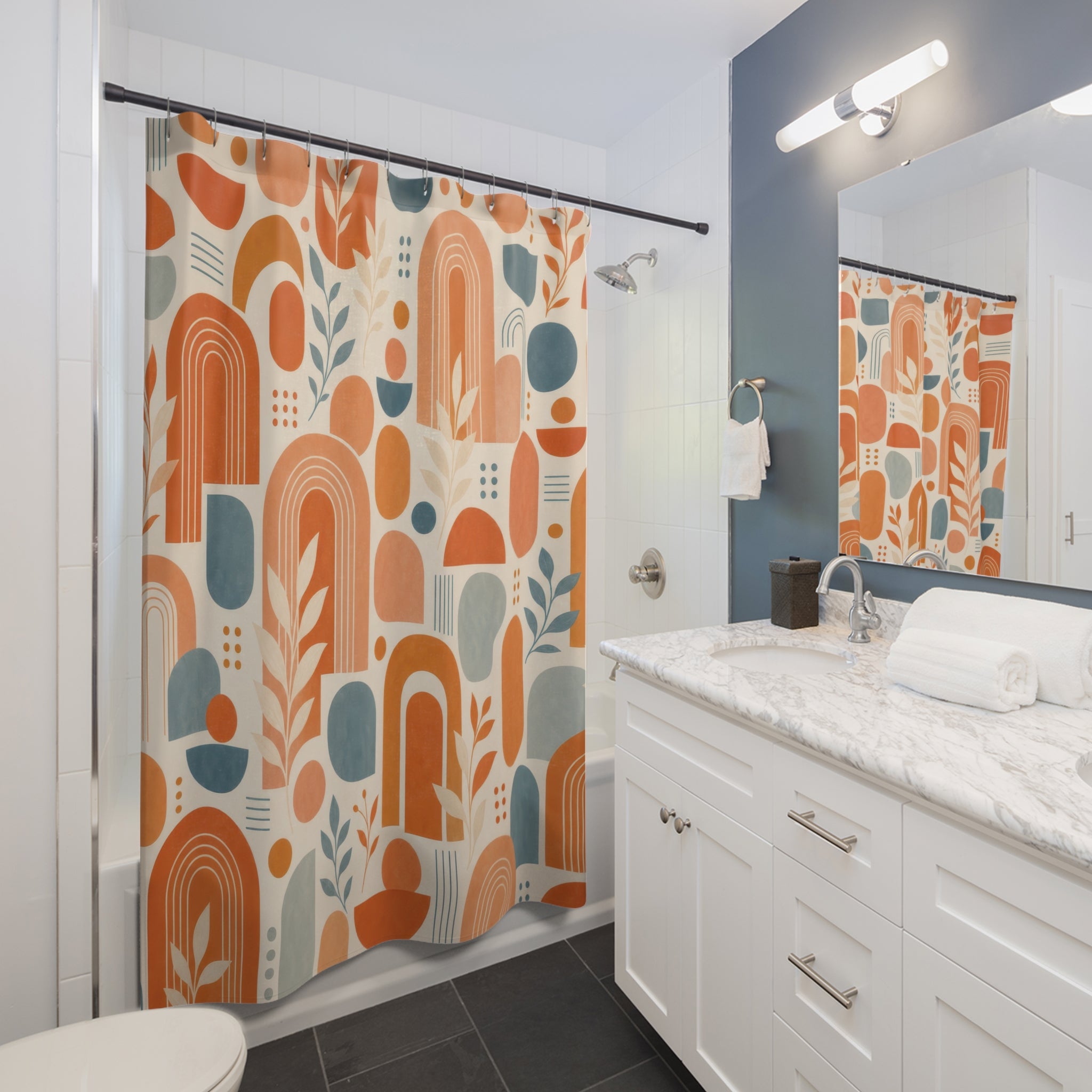 Orange Mid Century Shower Curtain