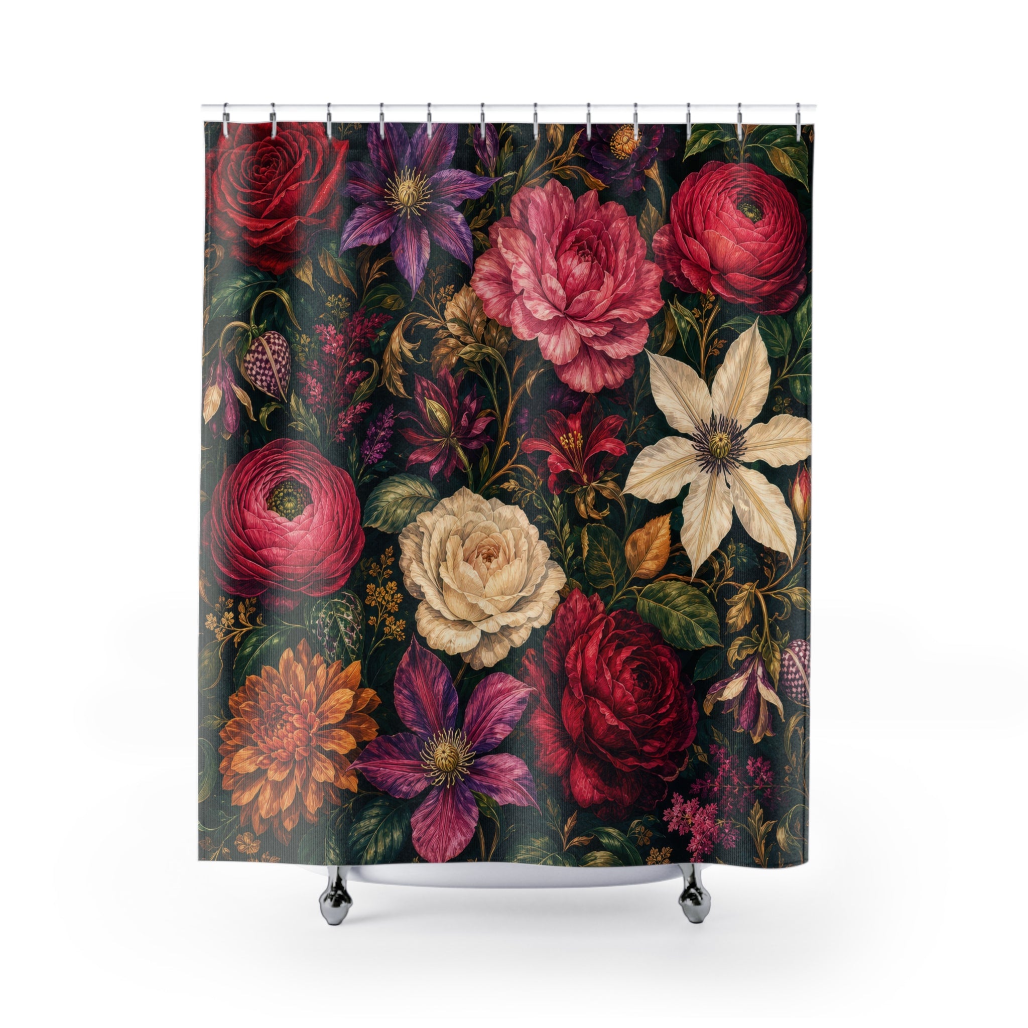 Black Garden Bouquet Shower Curtain