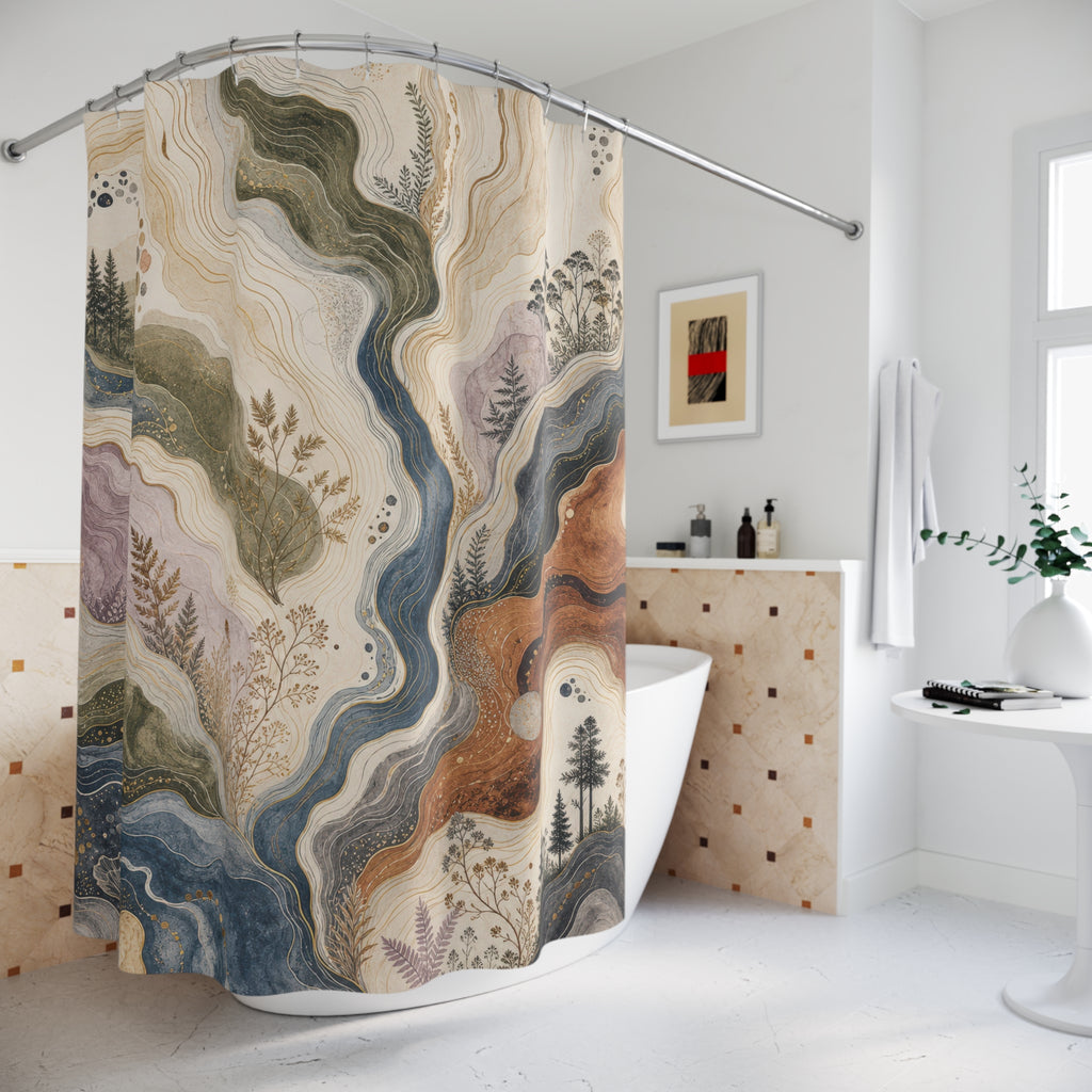 Mountain Agate Shower Curtain, Sage Blue Nature Bathroom Decor, Abstract Landscape Bath Curtain, Guest Bathroom Decor, Cabin Bath Decor