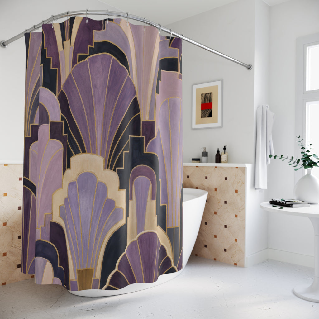 Lavender Plum Art Deco Fan Shower Curtain