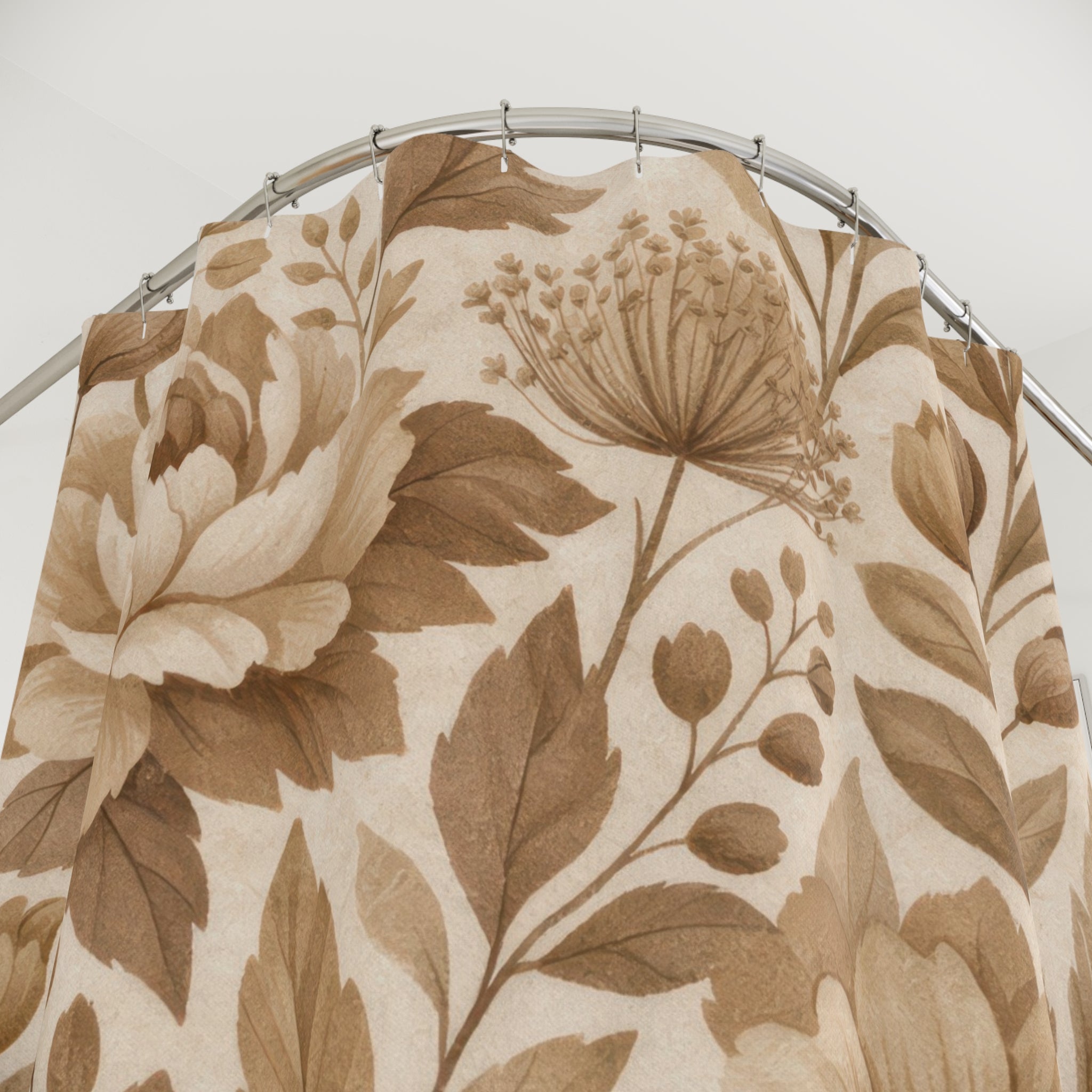 Brown Floral Shower Curtain — Vintage Beige