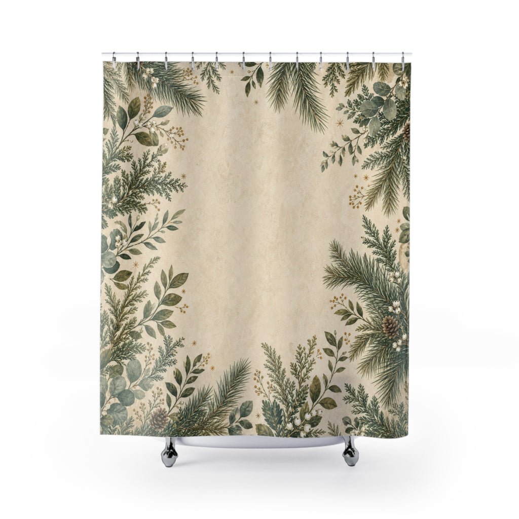 Winter Farmhouse Green Botanical Shower Curtain