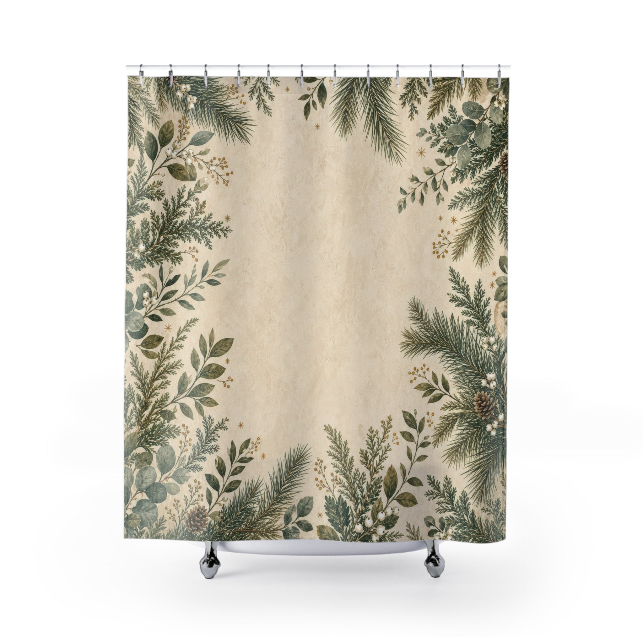 Winter Farmhouse Green Botanical Shower Curtain