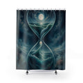 Moonlit ocean inside a glass hourglass shower curtain with full front view