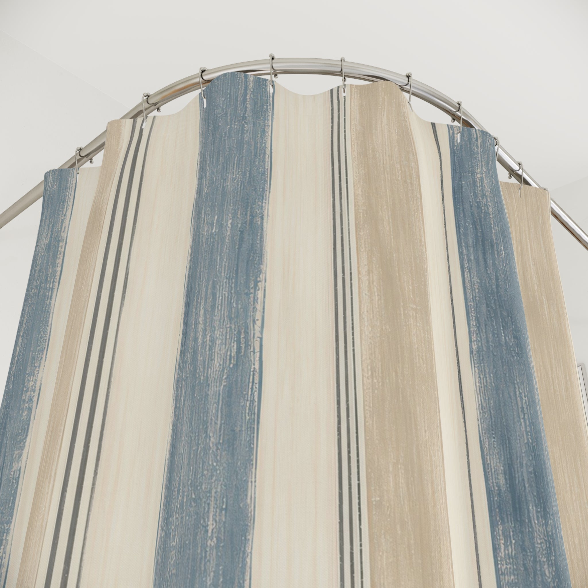 Dusty Blue Beige Vertical Stripe Shower Curtain
