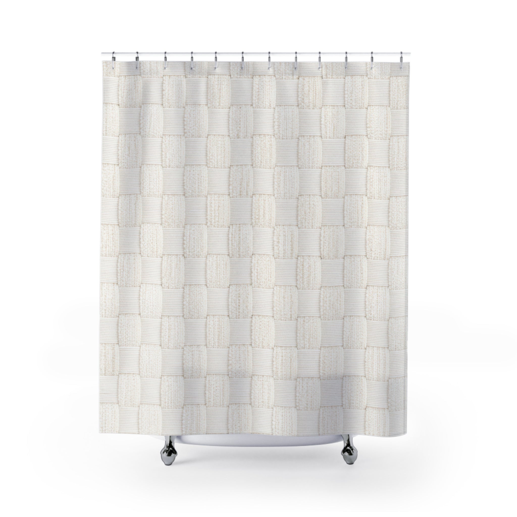 White Basketweave Look Shower Curtain