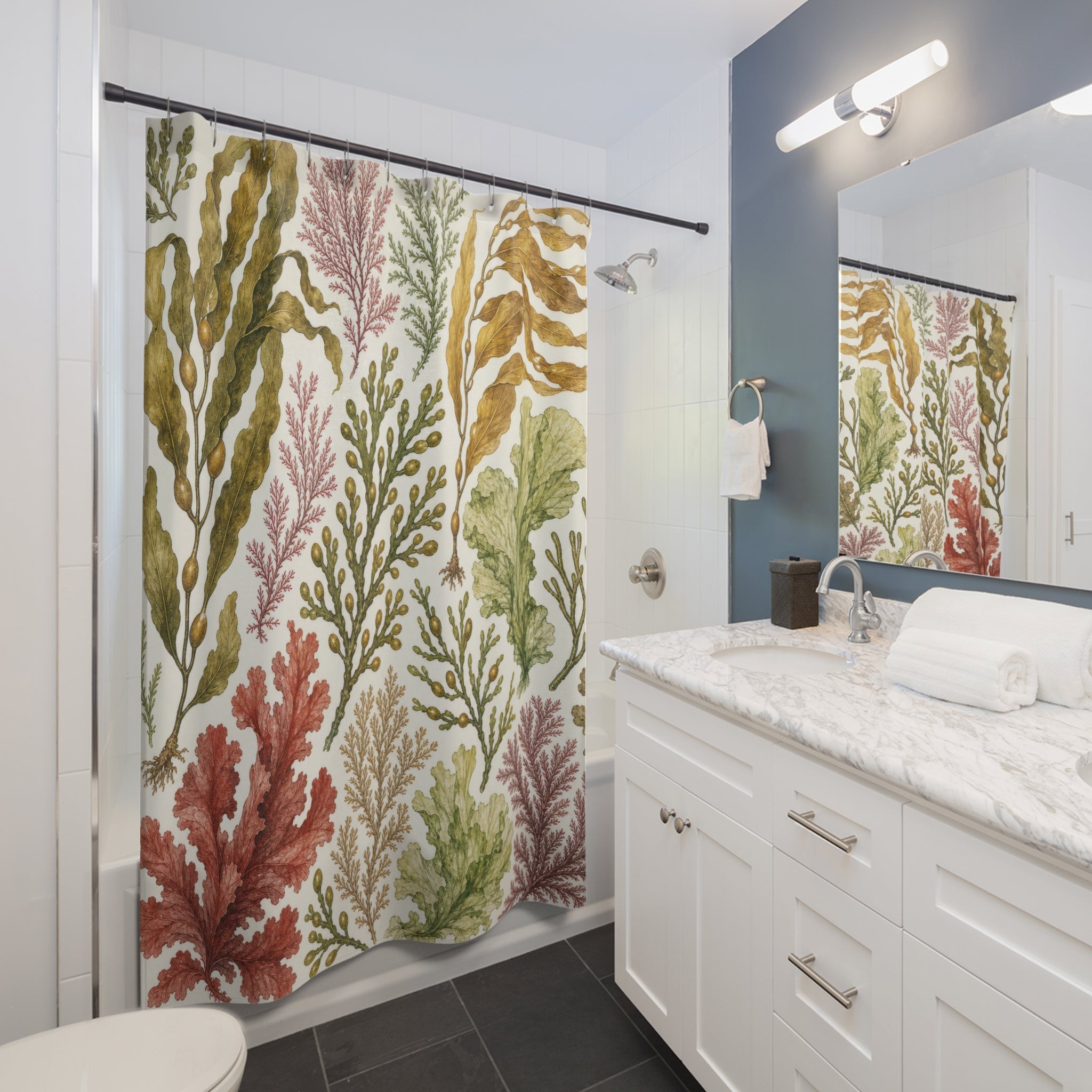 Coastal Coral Botanical Sea Garden Shower Curtain