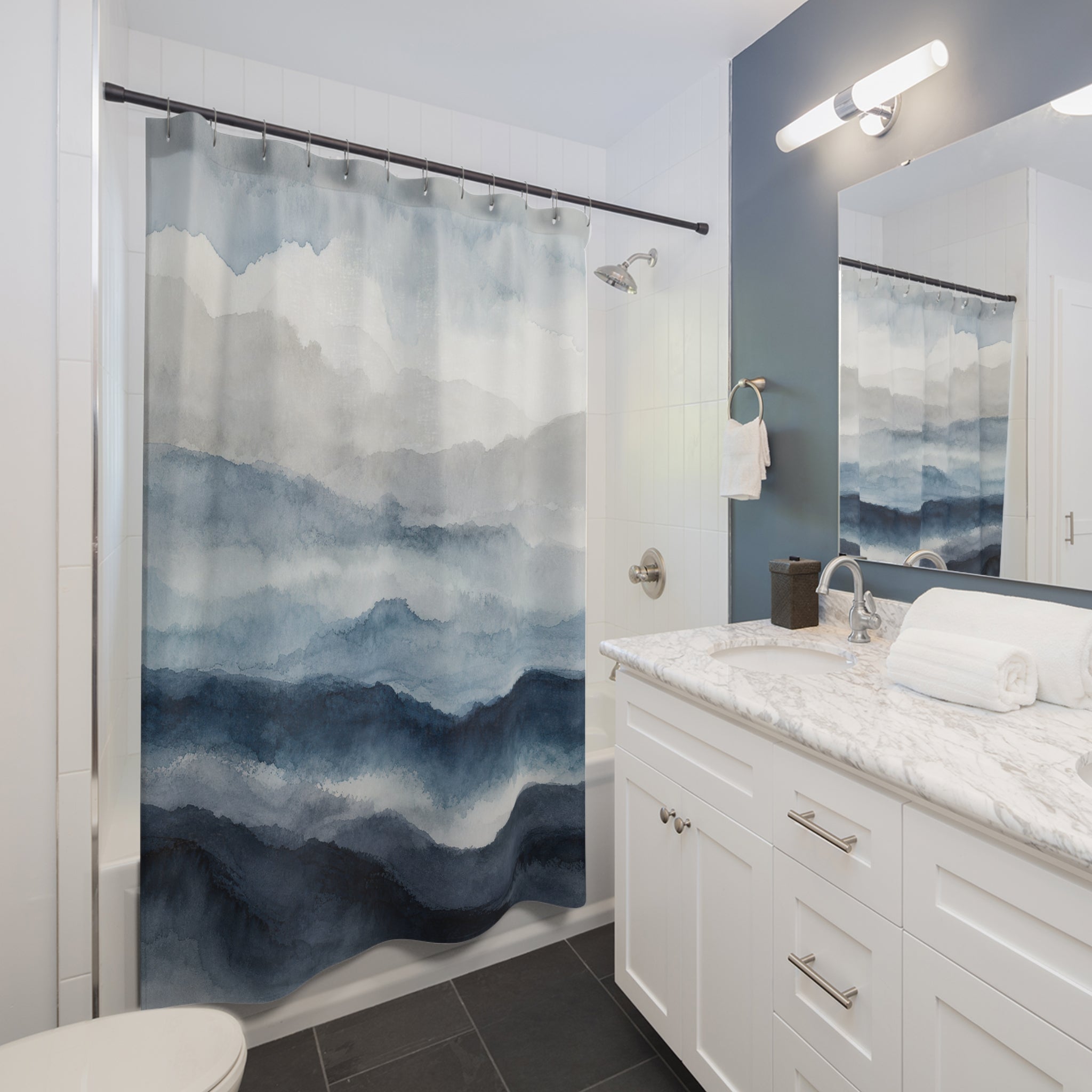 Blue Gray Landscape Shower Curtain