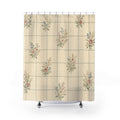 Cream Floral Grid Farmhouse Shower Curtain