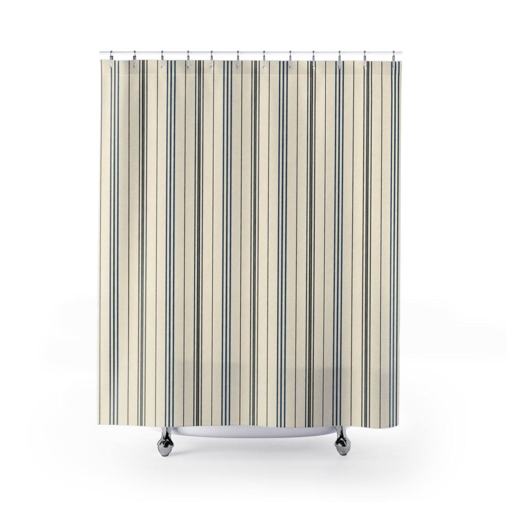 Navy Black Ticking Stripe Shower Curtain