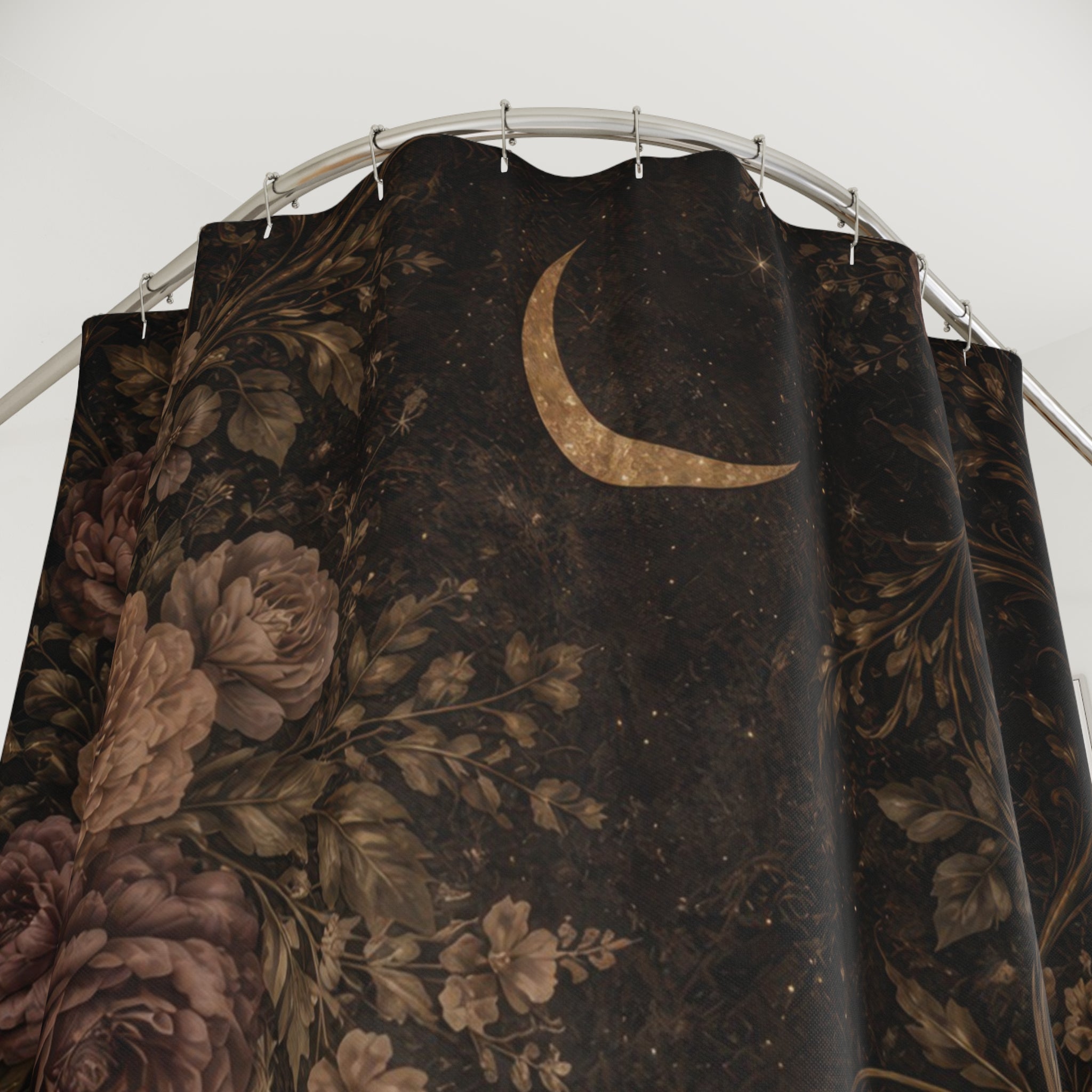 Celestial Dark Floral Shower Curtain — Moon Gothic