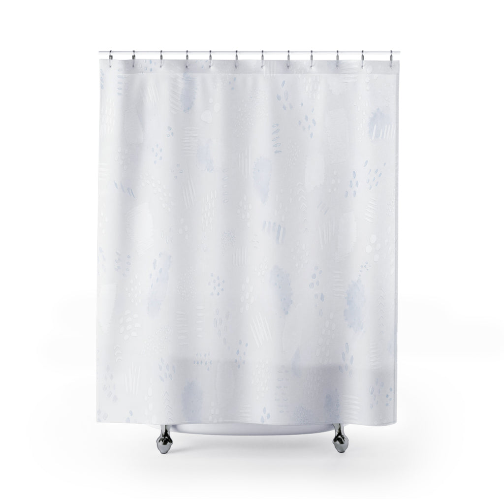 White Shower Curtain, Boho Abstract Bath Decor, Pale Blue Gray Texture Pattern, Minimal Guest Bathroom Decor, Soft Spa Style, White Style
