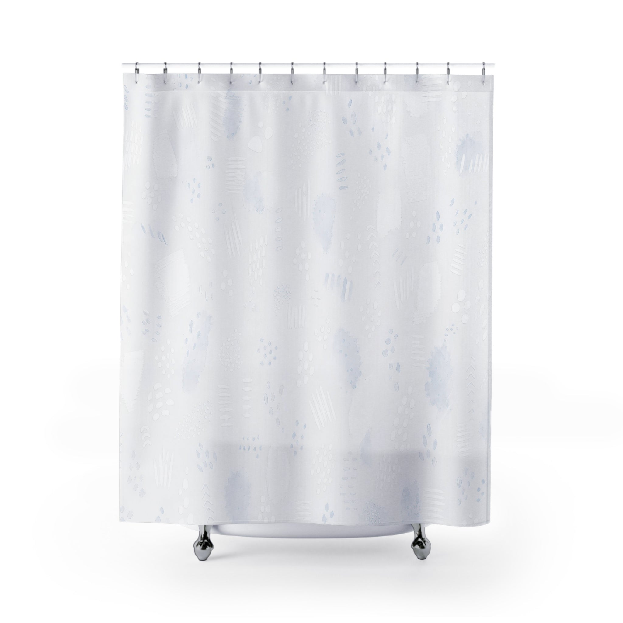 White Shower Curtain, Boho Abstract Bath Decor, Pale Blue Gray Texture Pattern, Minimal Guest Bathroom Decor, Soft Spa Style, White Style