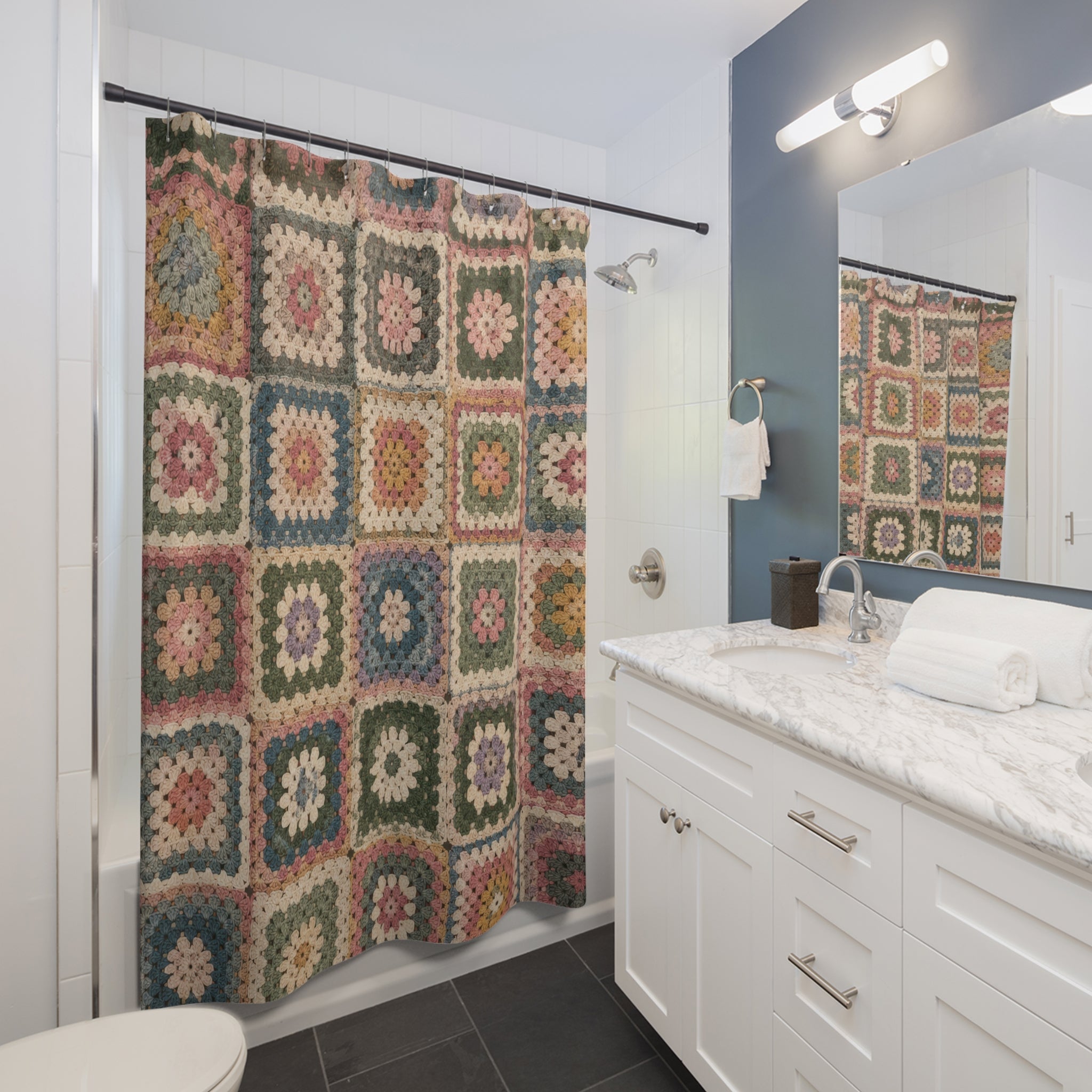 Vintage Floral Shower Curtain: Granny Square