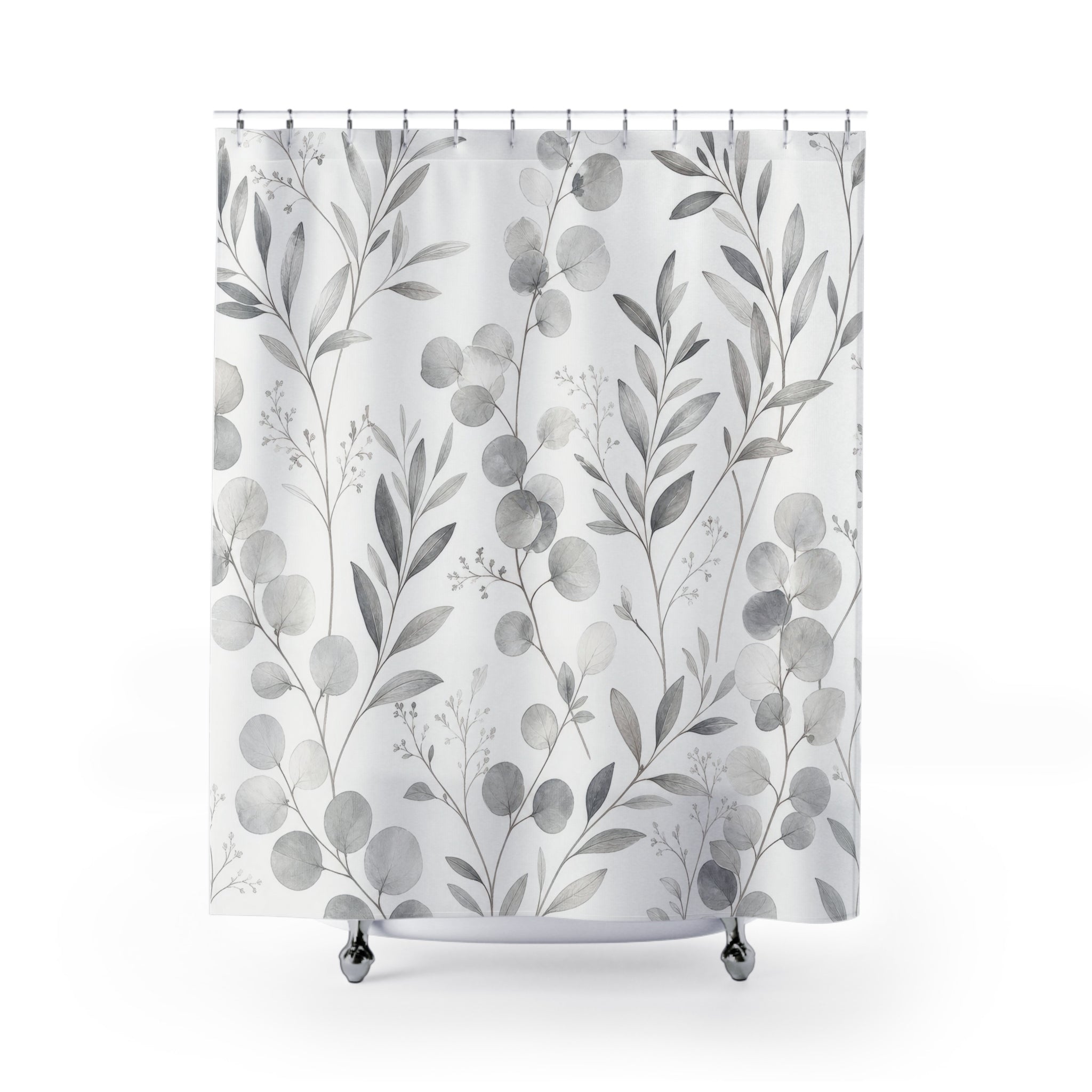 Grey White Eucalyptus Shower Curtain