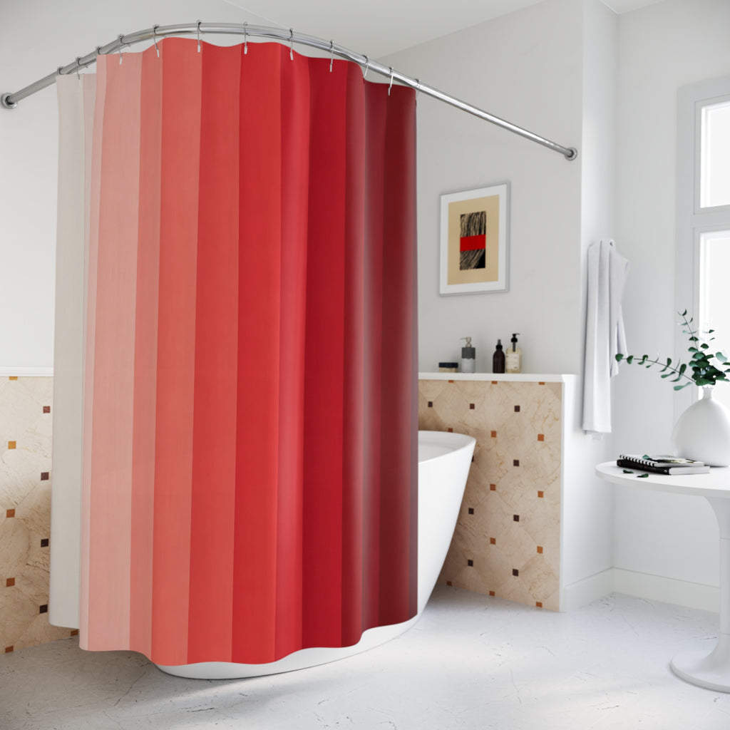 Ombre Crimson Shower Curtain, Crimson Wine Modern Bathroom Decor, Modern Stripe Bath Curtain, Guest Bath Decor, Small Bathroom Decor