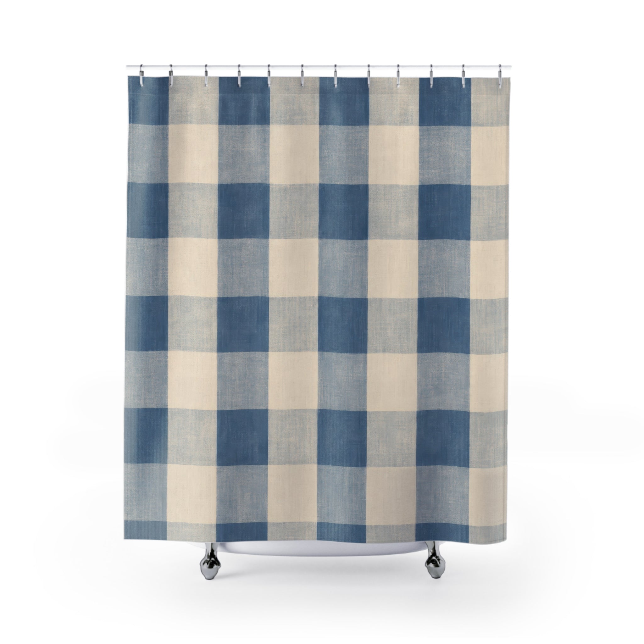 Soft Blue Ivory Plaid Buffalo Check Shower Curtain