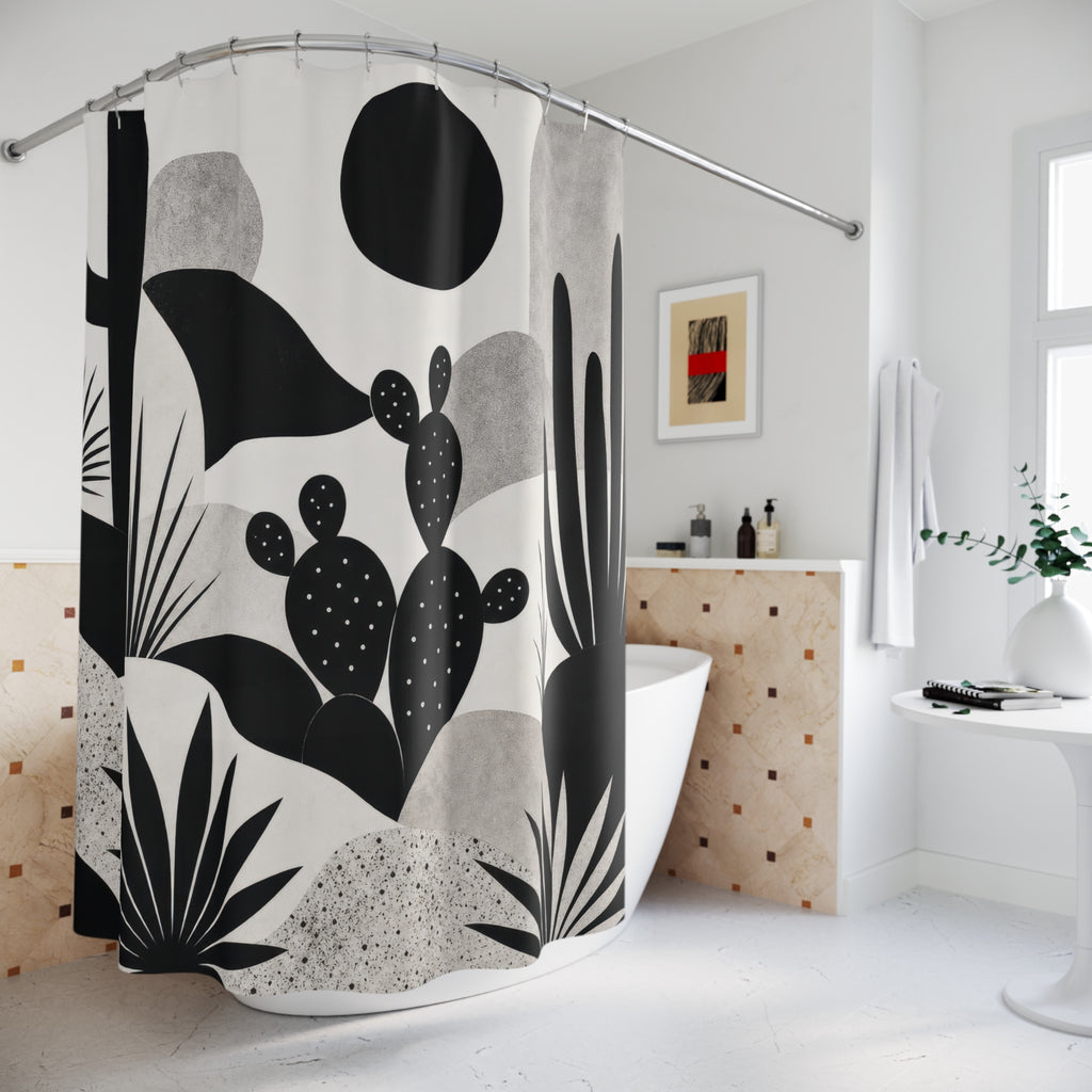 Black White Desert Landscape Shower Curtain