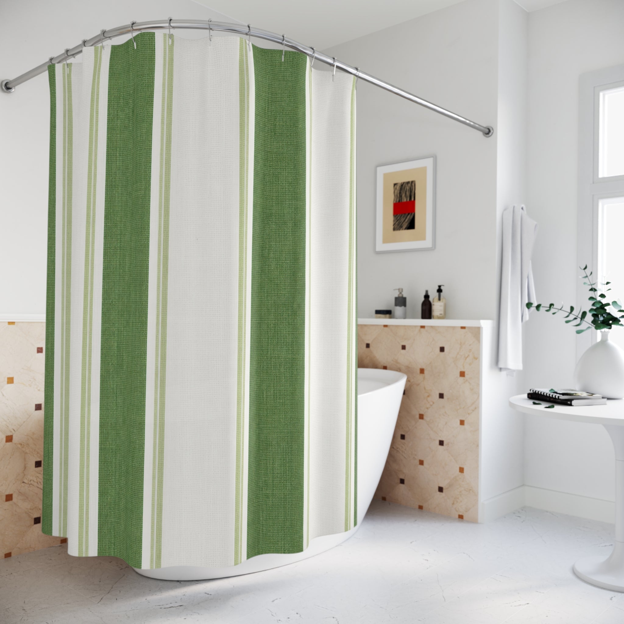 Green Cabana Stripe Shower Curtain