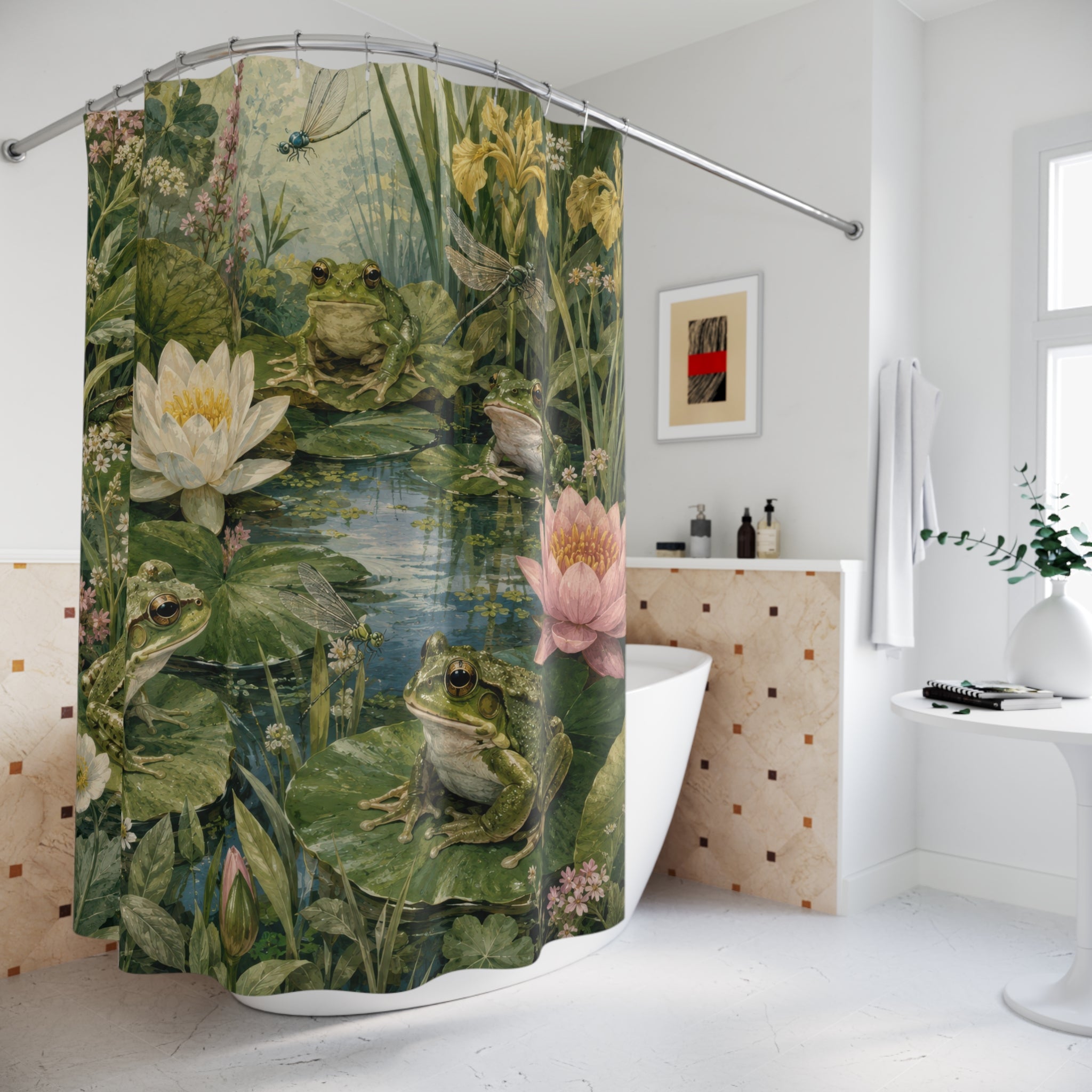 Frog Botanical Pond Shower Curtain