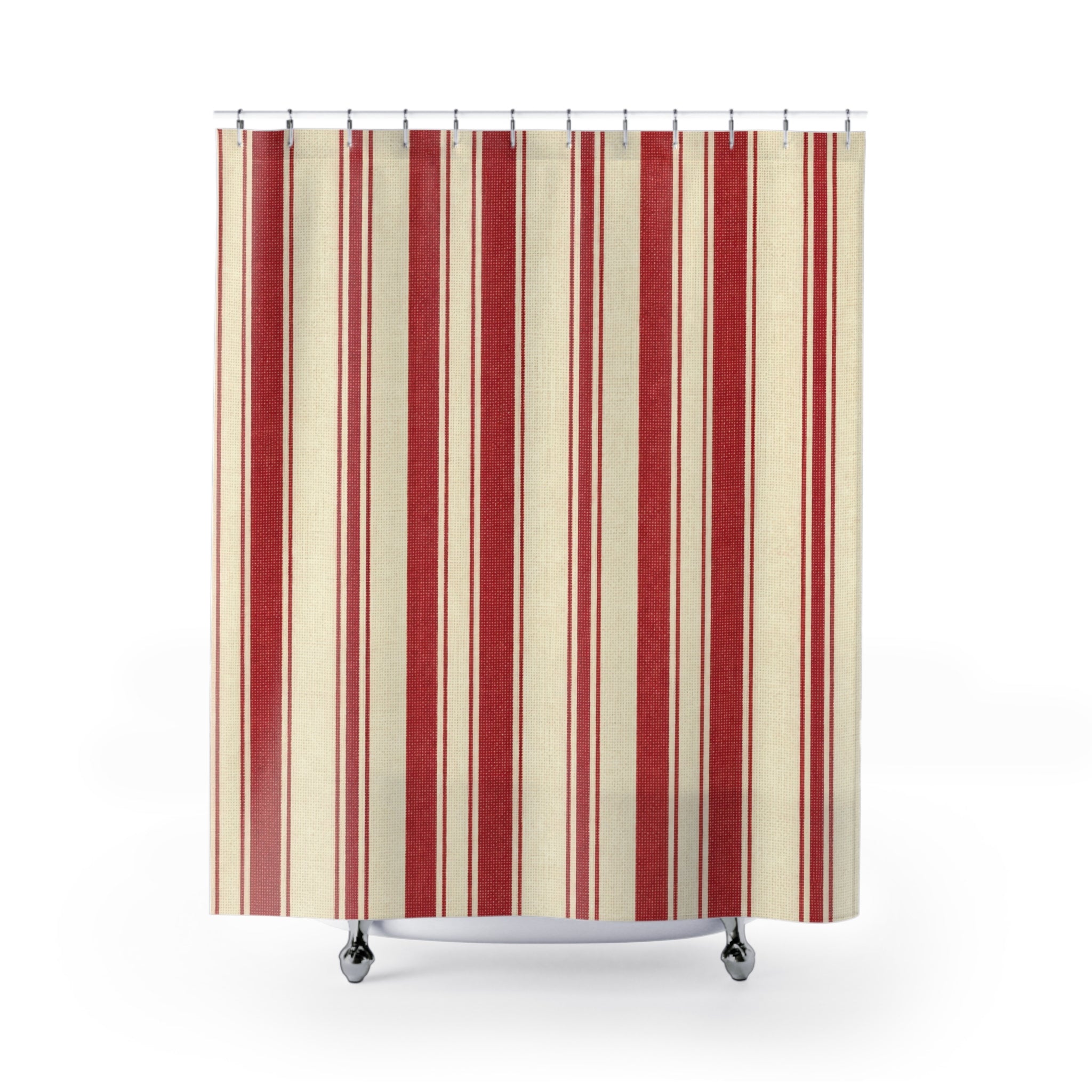 Red and White Picnic Stripe Shower Curtain: Vintage Americana