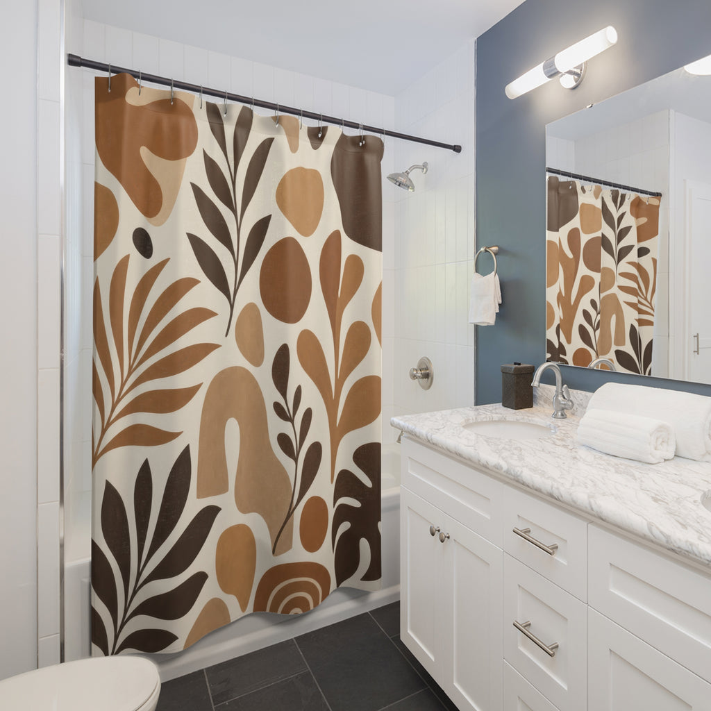 Brown Beige Abstract Leaf Shower Curtain