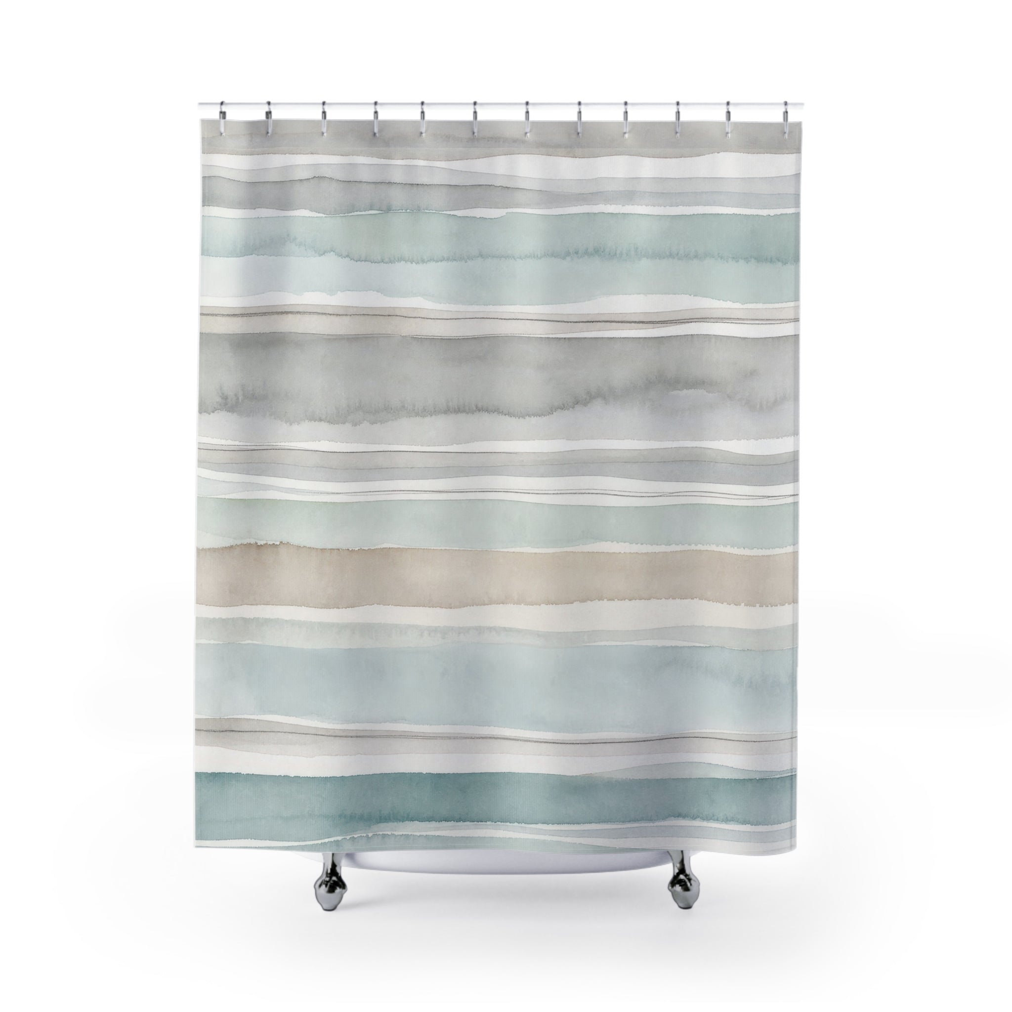 Pale Aqua Gray Watercolor Stripe Shower Curtain