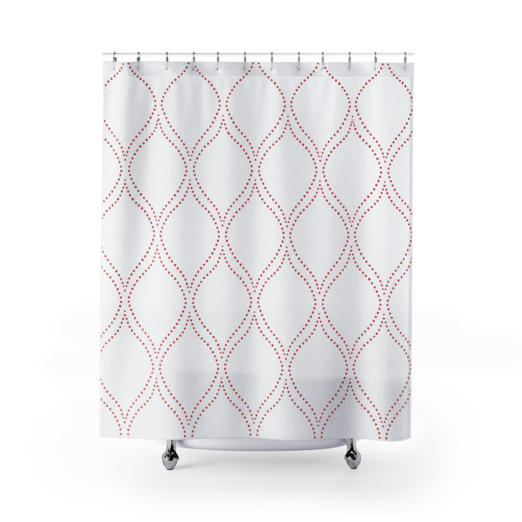 Red Trellis Shower Curtain, Soft Ogee Lattice Pattern, Red White Geometric Bath Decor, Elegant Classic Guest Bathroom Accent, Airy Style