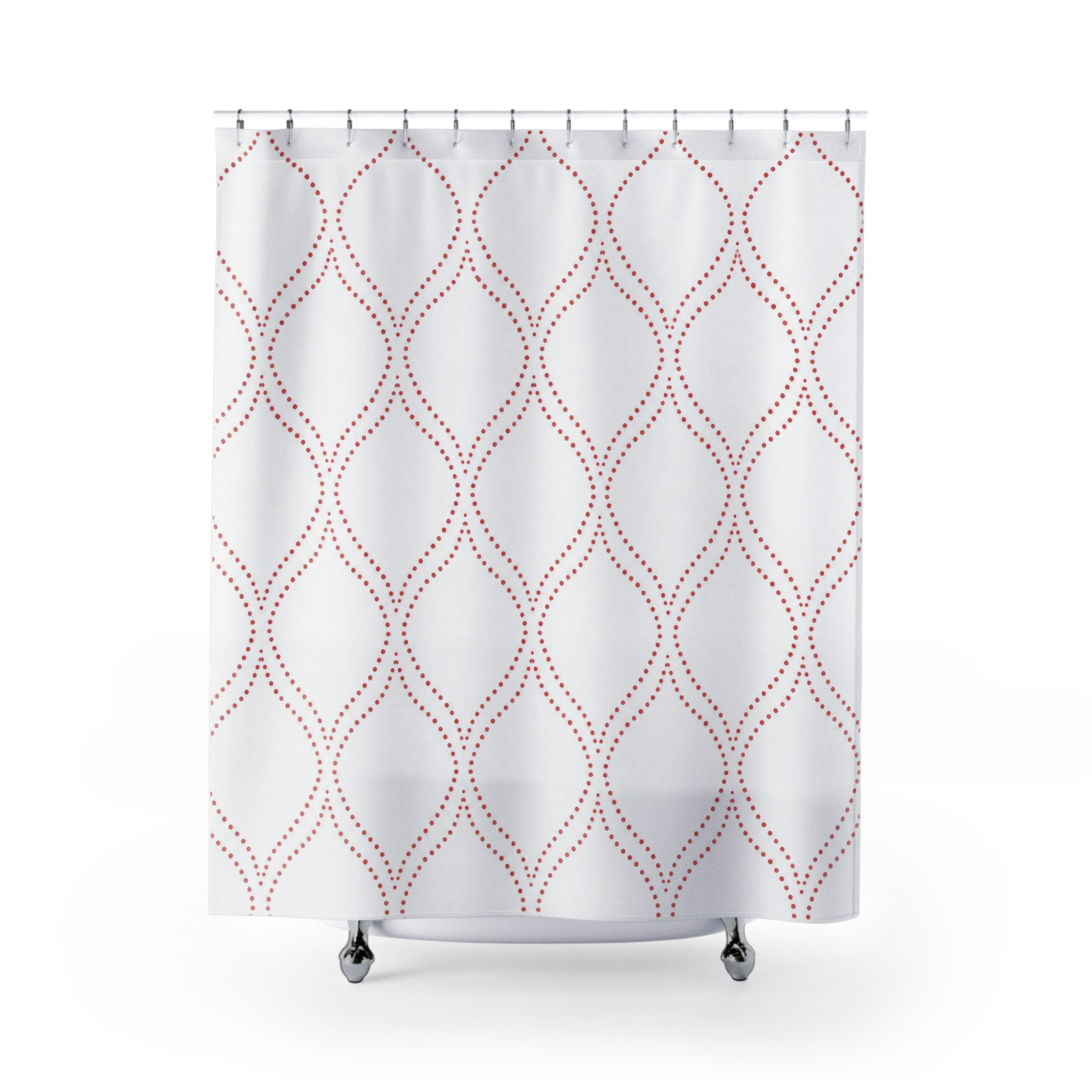 Red Trellis Shower Curtain, Soft Ogee Lattice Pattern, Red White Geometric Bath Decor, Elegant Classic Guest Bathroom Accent, Airy Style