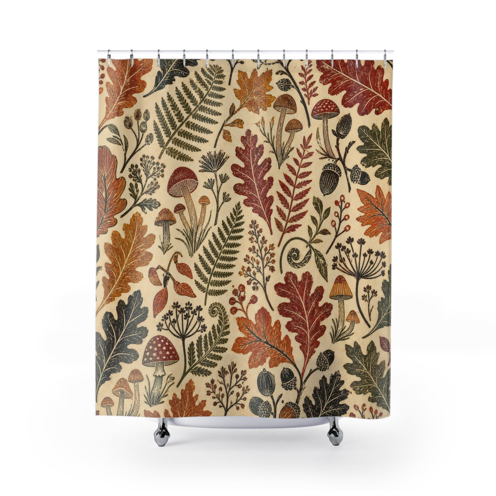 Autumn Woodland Block Print Shower Curtain